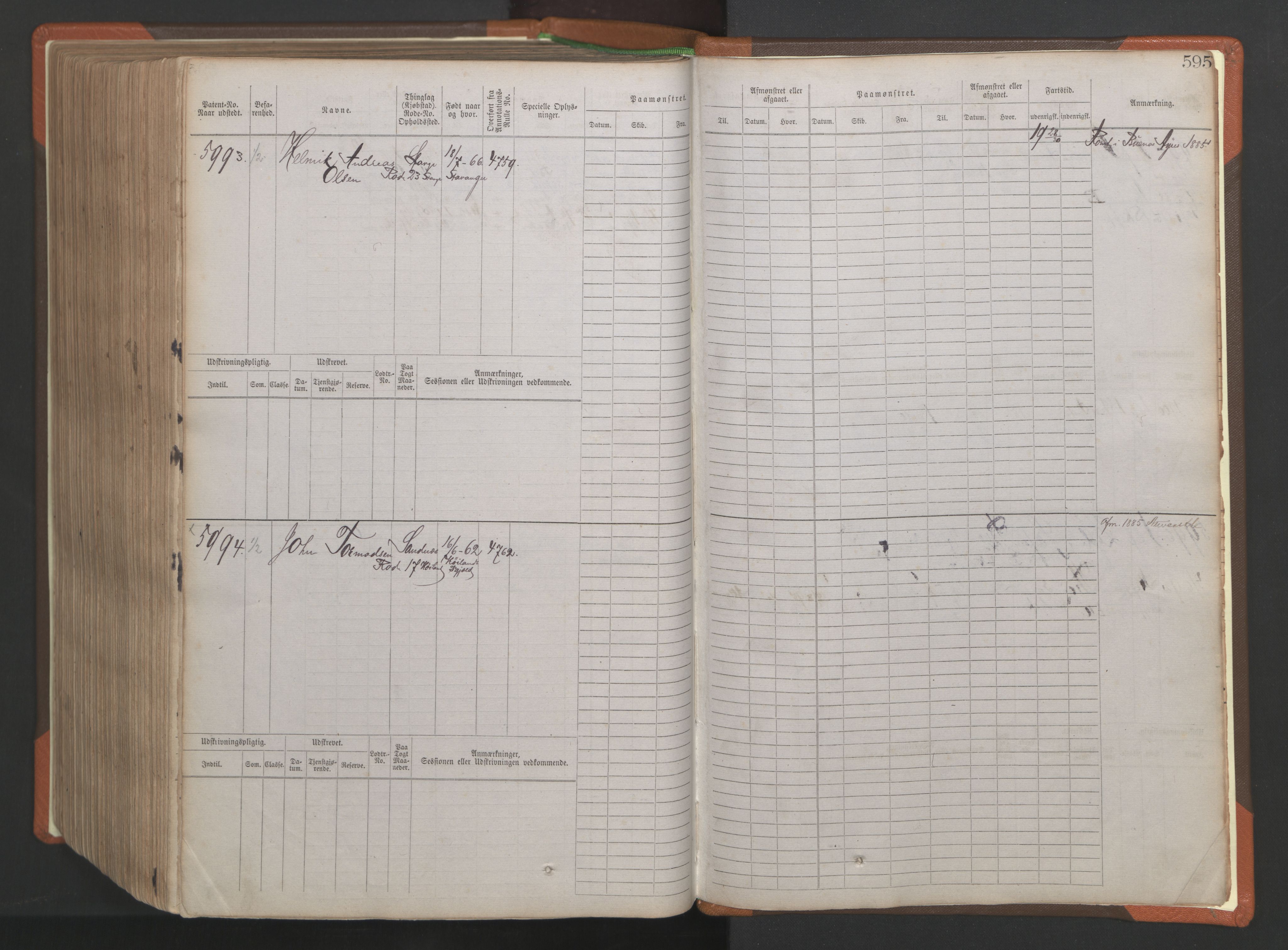 Stavanger sjømannskontor, AV/SAST-A-102006/F/Fb/Fbb/L0009: Sjøfartshovedrulle, patentnr. 4805-6006, 1879-1887, p. 602