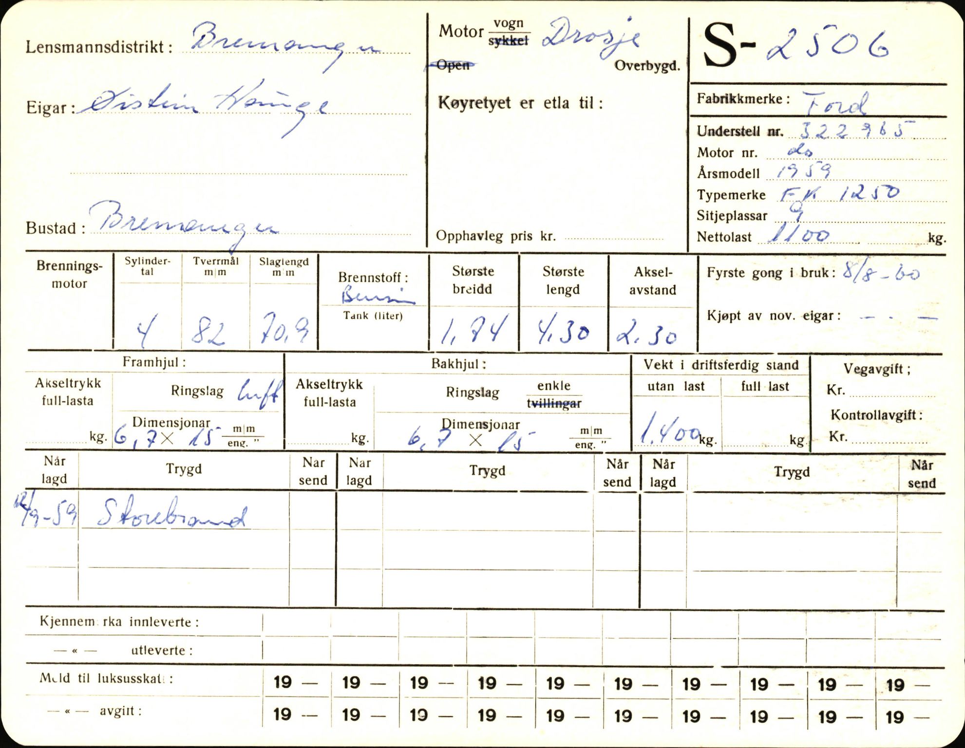 Statens vegvesen, Sogn og Fjordane vegkontor, AV/SAB-A-5301/4/F/L0004: Registerkort utmeldte Fjordane S2500-2700, S7200-7899, 1930-1961, p. 9