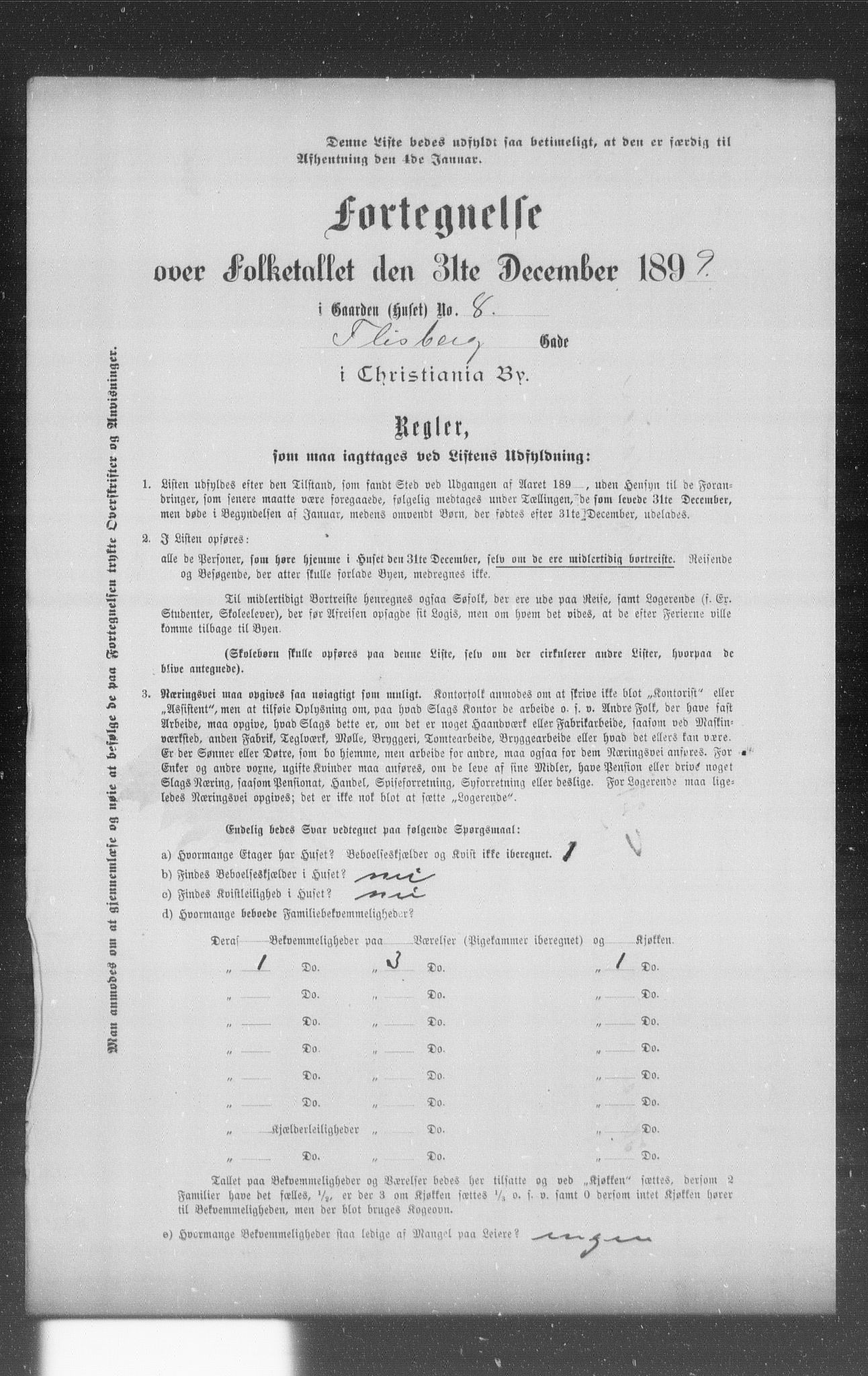 OBA, Municipal Census 1899 for Kristiania, 1899, p. 3289