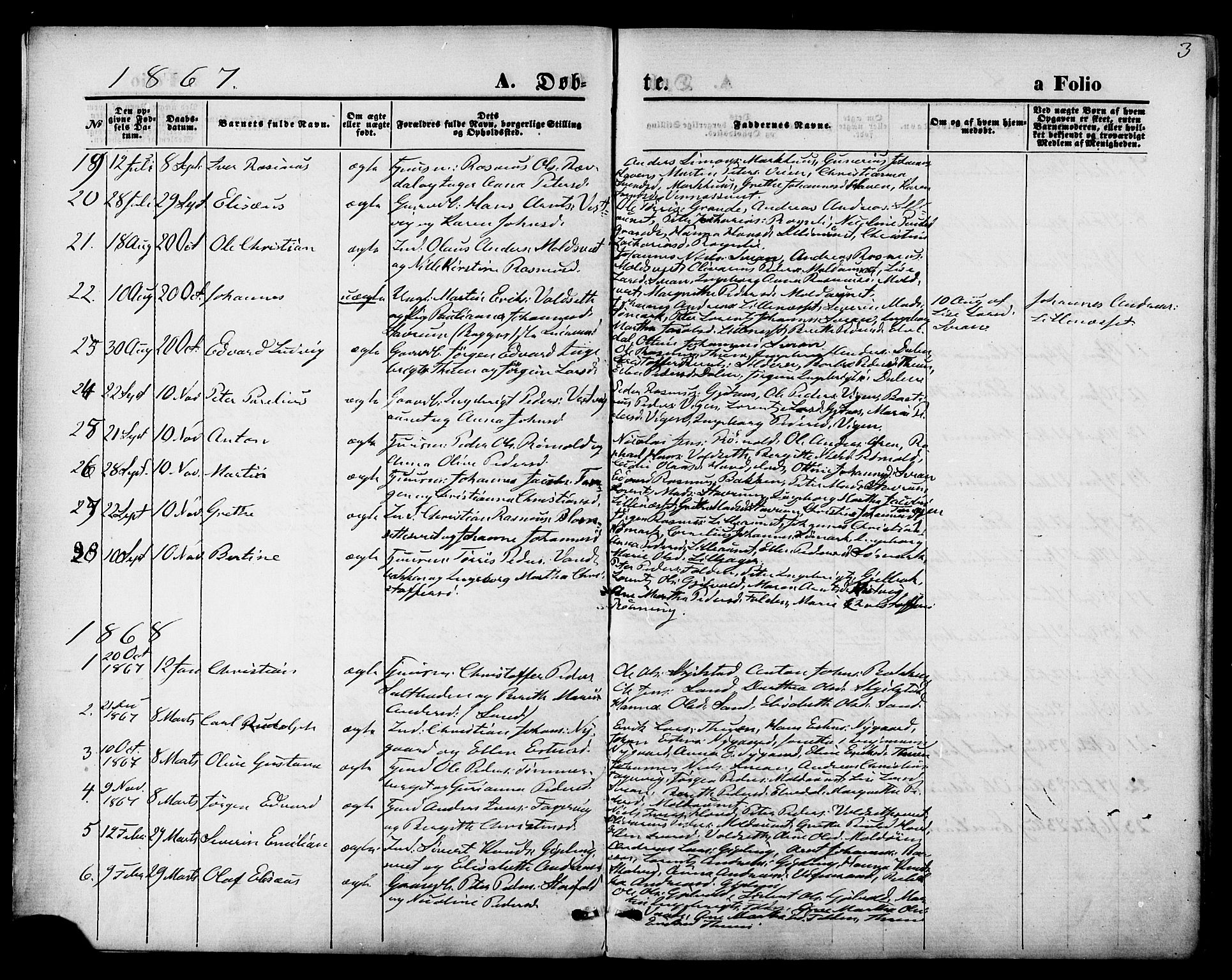 Ministerialprotokoller, klokkerbøker og fødselsregistre - Nord-Trøndelag, SAT/A-1458/744/L0419: Parish register (official) no. 744A03, 1867-1881, p. 3