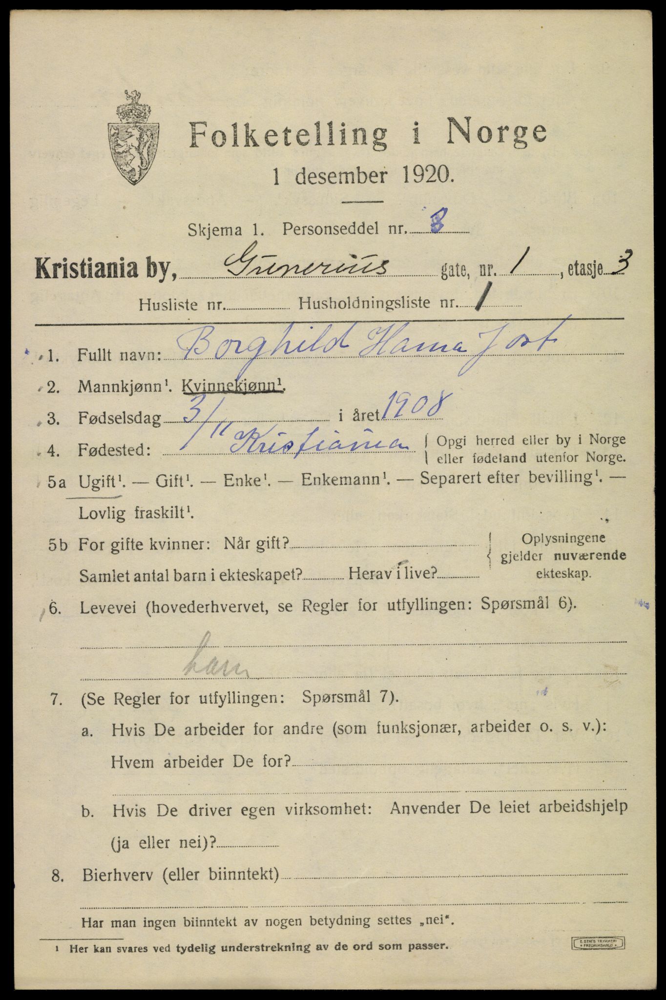 SAO, 1920 census for Kristiania, 1920, p. 261055