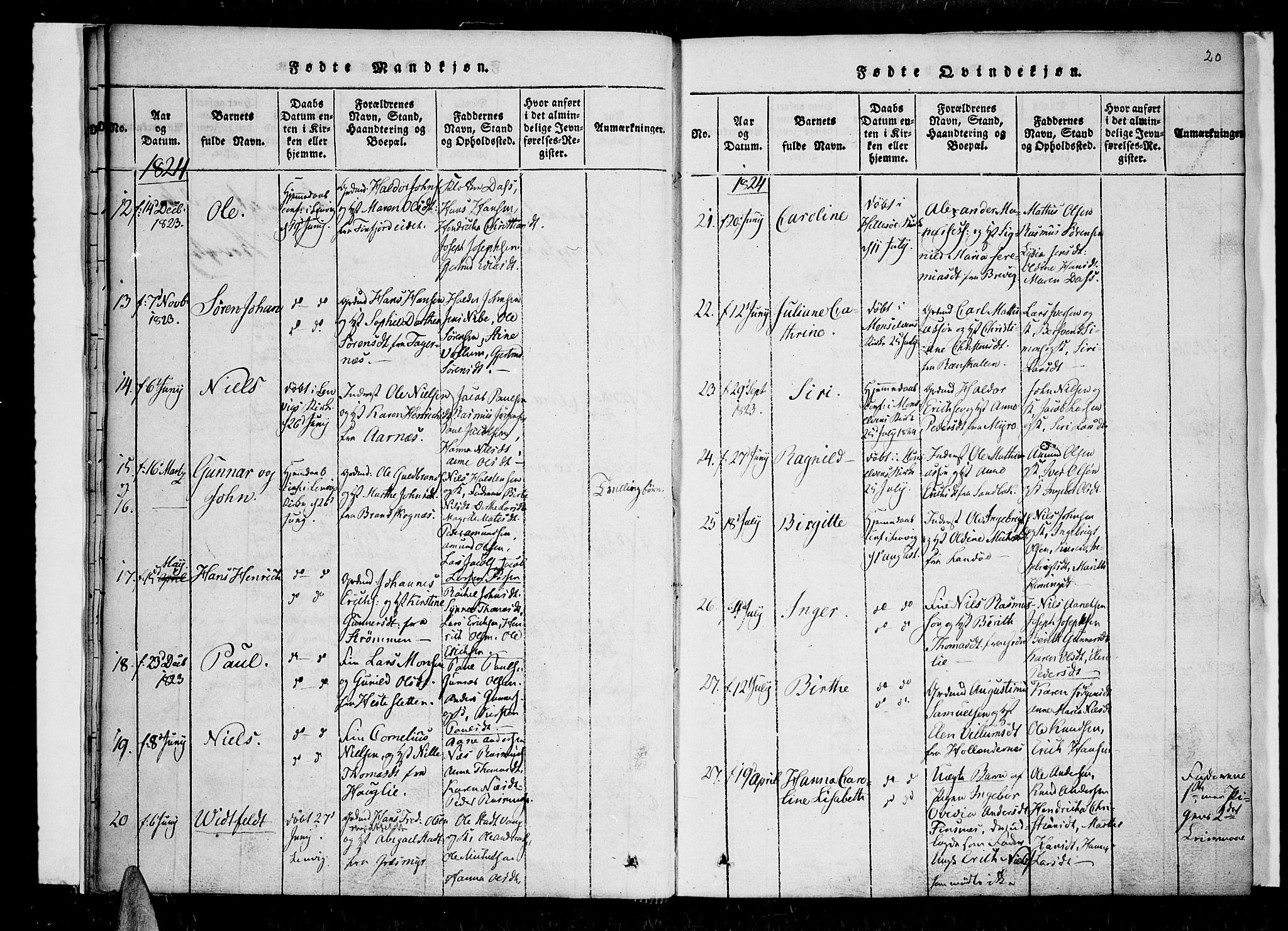 Lenvik sokneprestembete, SATØ/S-1310/H/Ha/Haa/L0003kirke: Parish register (official) no. 3, 1820-1831, p. 20