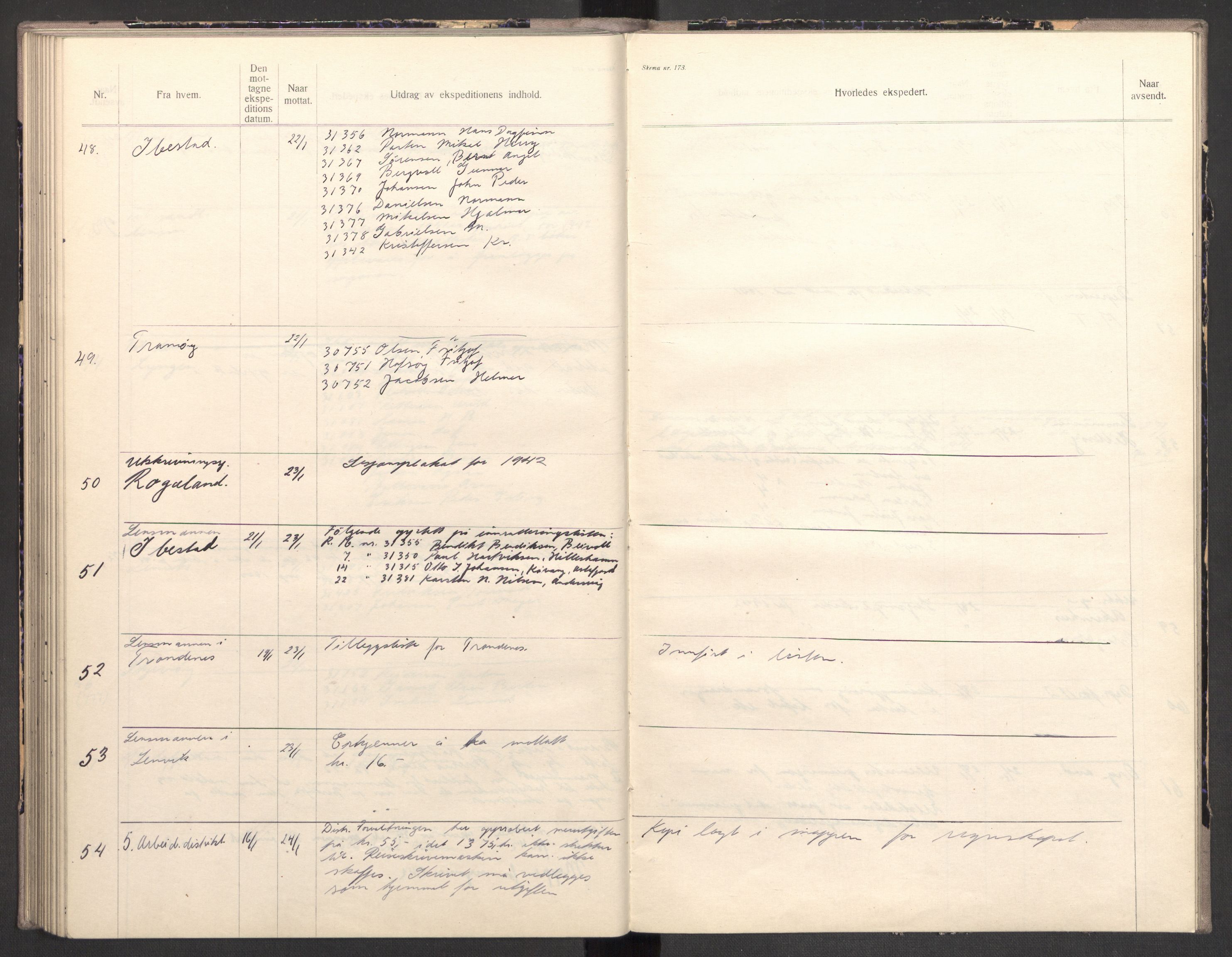 Norges arbeidstjeneste, AV/RA-S-5014/C/Ca/L0001: Journal for utskrivning Nordland og Troms, 1940-1942, p. 155