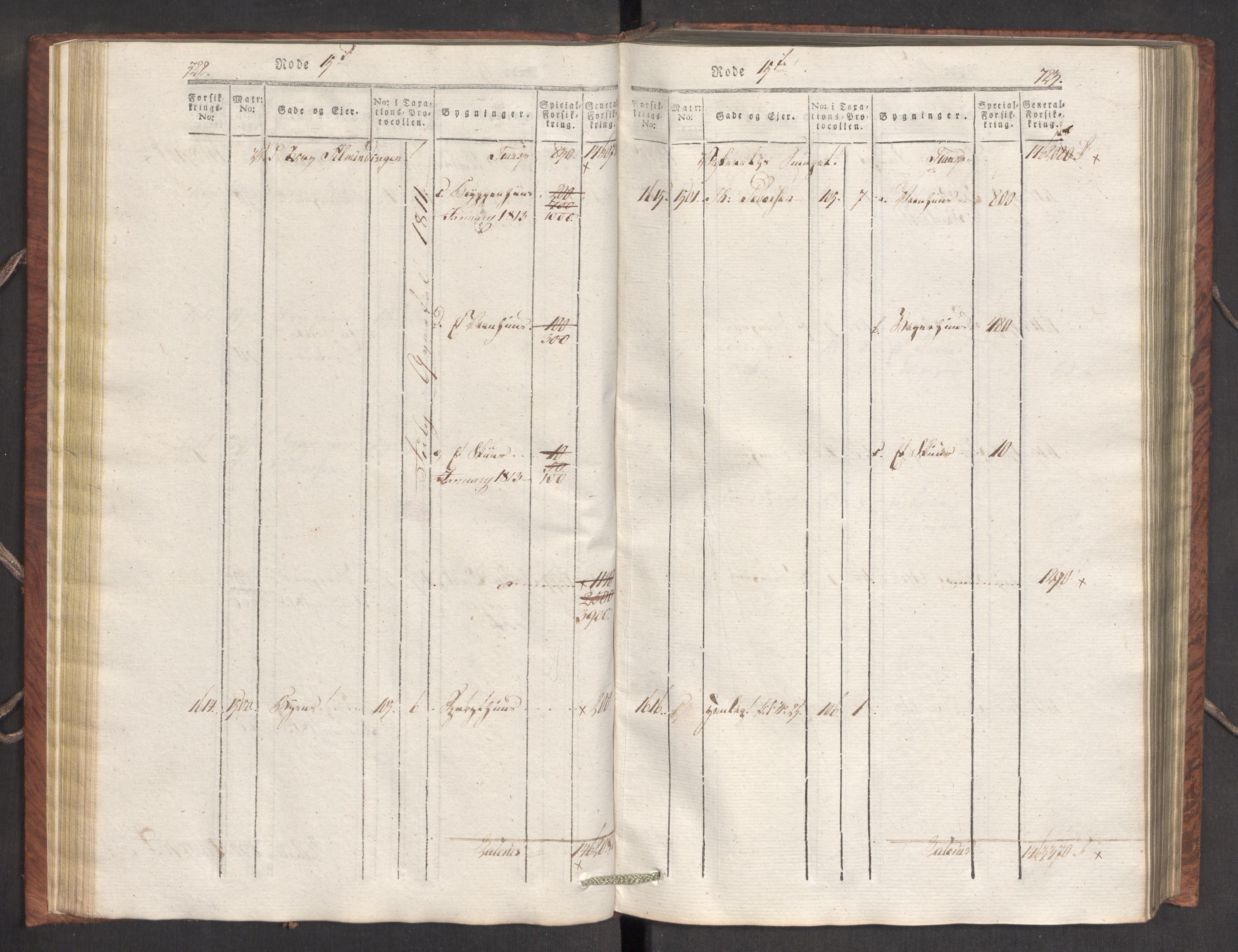 Kommersekollegiet, Brannforsikringskontoret 1767-1814, AV/RA-EA-5458/F/Fa/L0007/0002: Bergen / Branntakstprotokoll, 1807-1817, p. 722-723