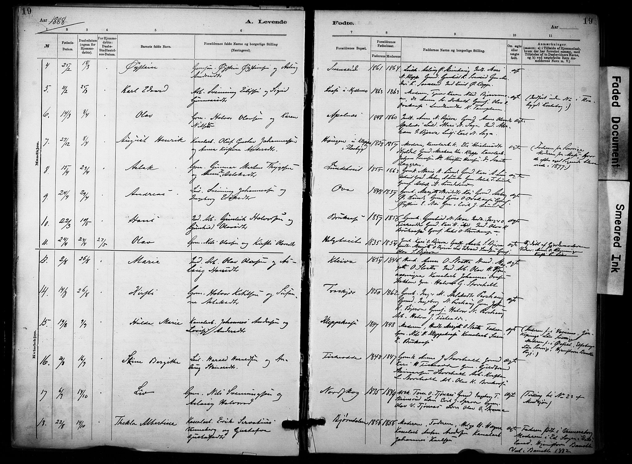 Lunde kirkebøker, AV/SAKO-A-282/F/Fa/L0002: Parish register (official) no. I 2, 1884-1892, p. 19