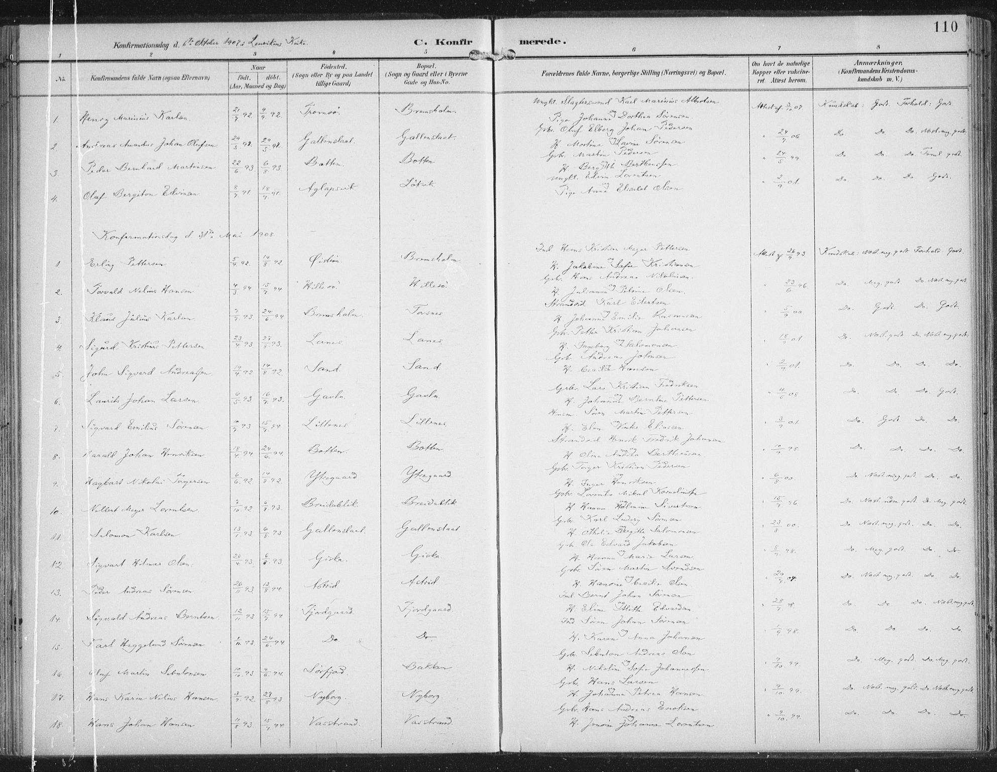 Lenvik sokneprestembete, SATØ/S-1310/H/Ha/Haa/L0015kirke: Parish register (official) no. 15, 1896-1915, p. 110