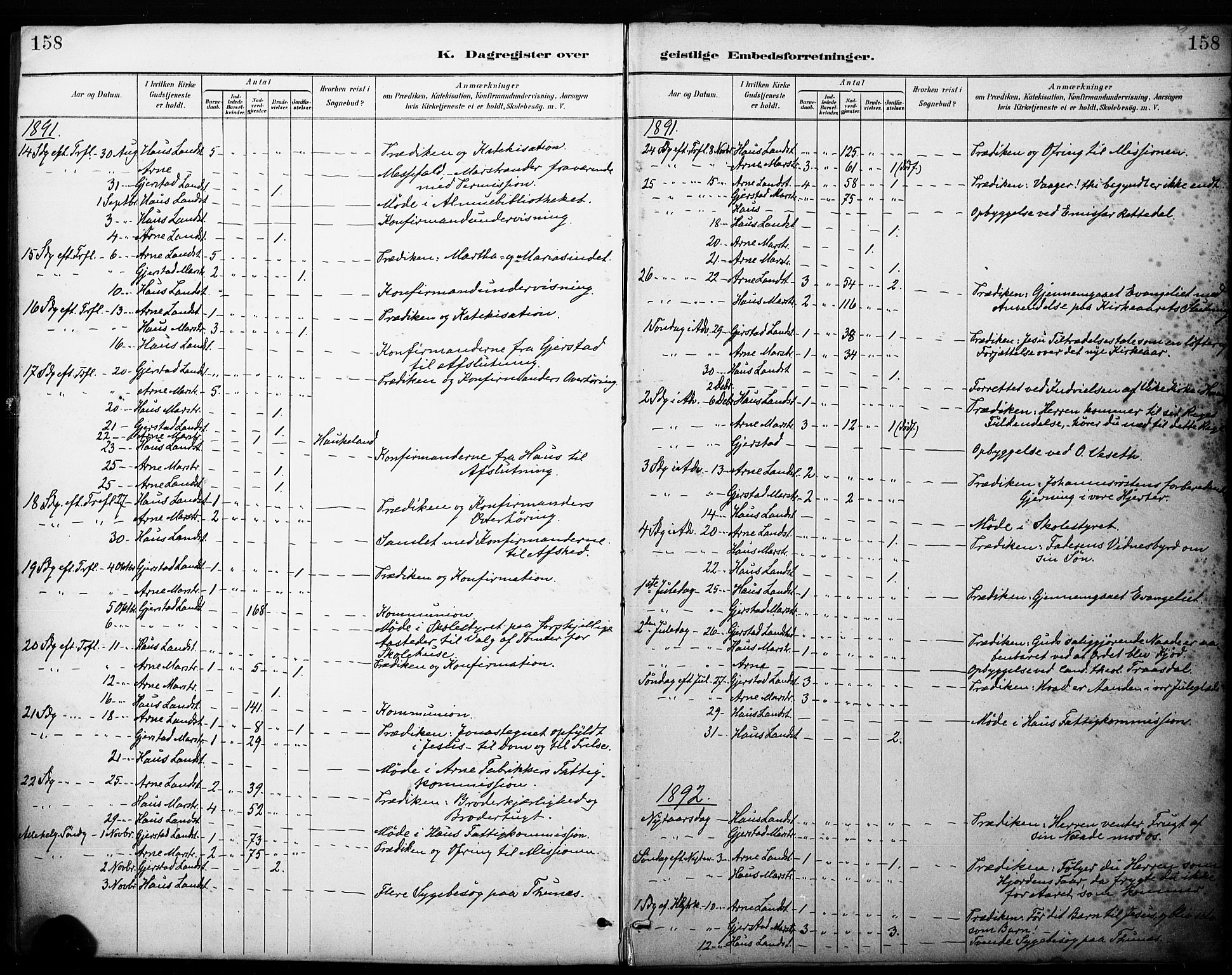 Haus sokneprestembete, SAB/A-75601/H/Haa: Parish register (official) no. B 1, 1887-1898, p. 158