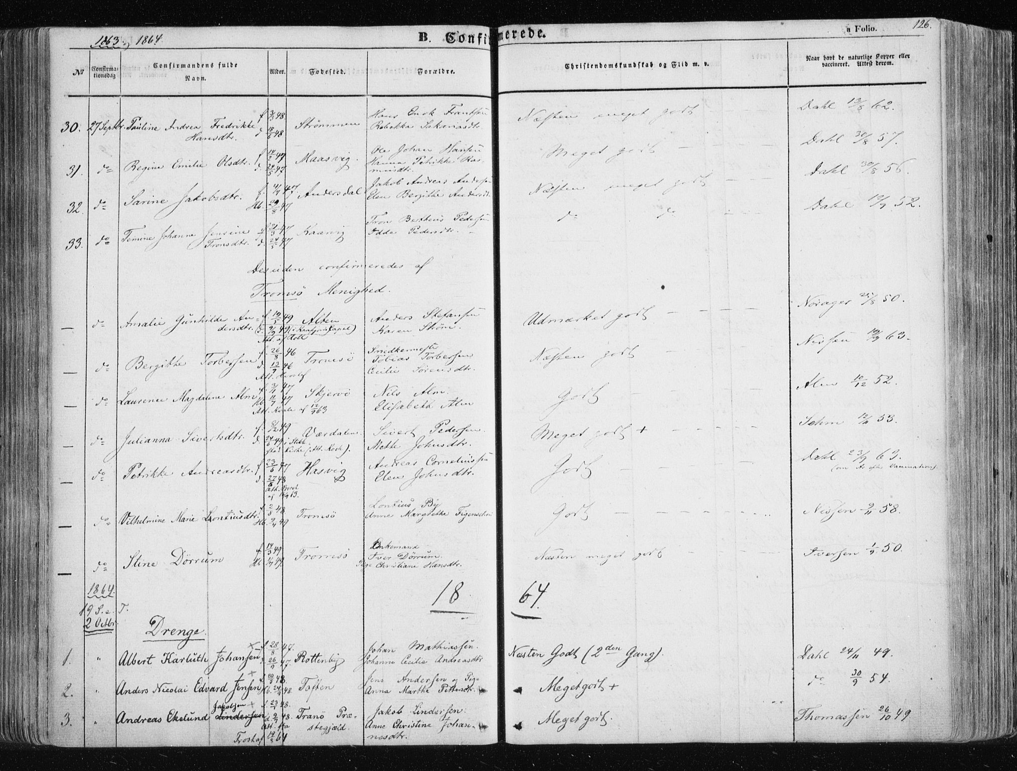 Tromsøysund sokneprestkontor, SATØ/S-1304/G/Ga/L0001kirke: Parish register (official) no. 1, 1856-1867, p. 126