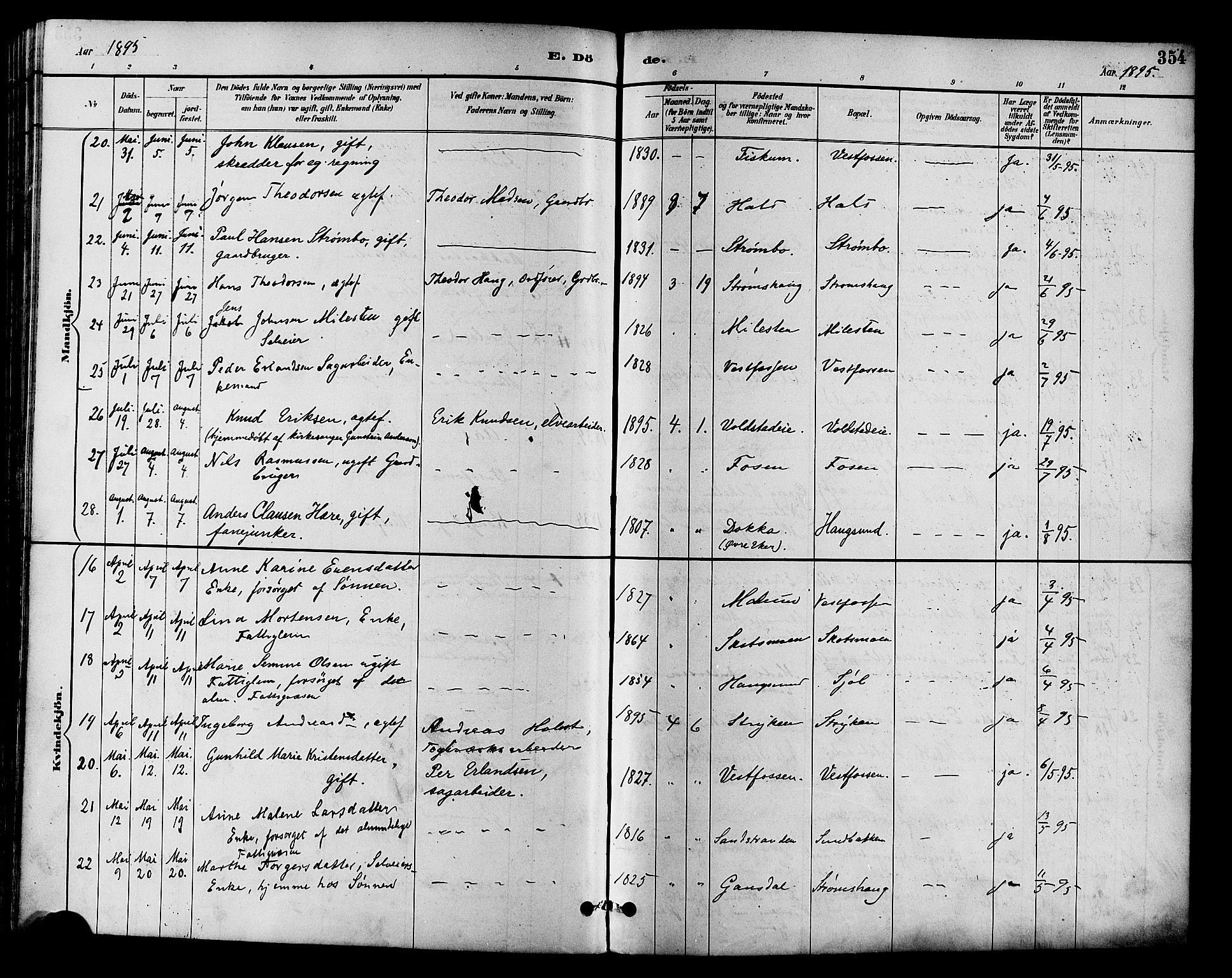 Eiker kirkebøker, AV/SAKO-A-4/F/Fb/L0002: Parish register (official) no. II 2, 1889-1896, p. 354