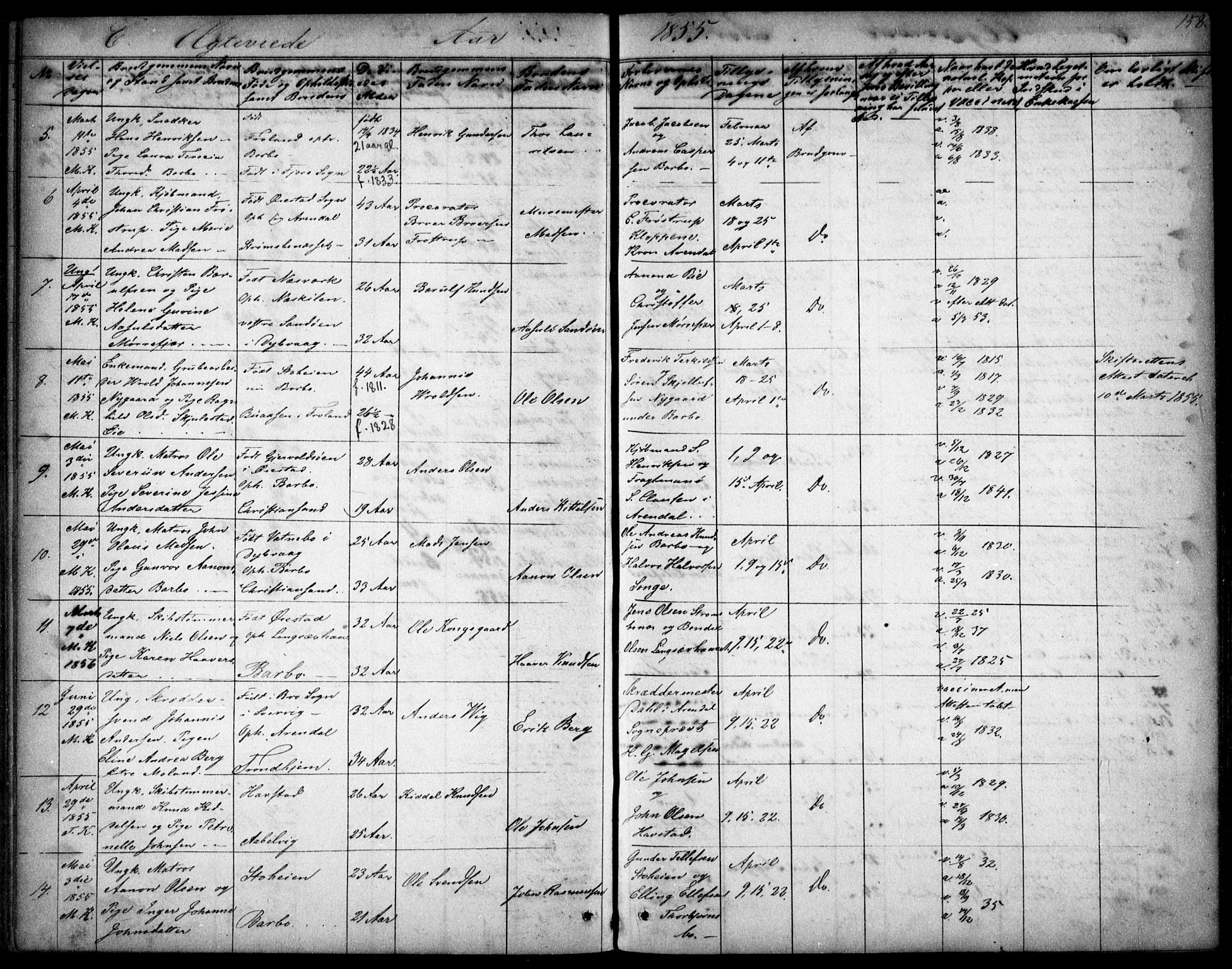 Tromøy sokneprestkontor, SAK/1111-0041/F/Fb/L0002: Parish register (copy) no. B 2, 1851-1858, p. 158
