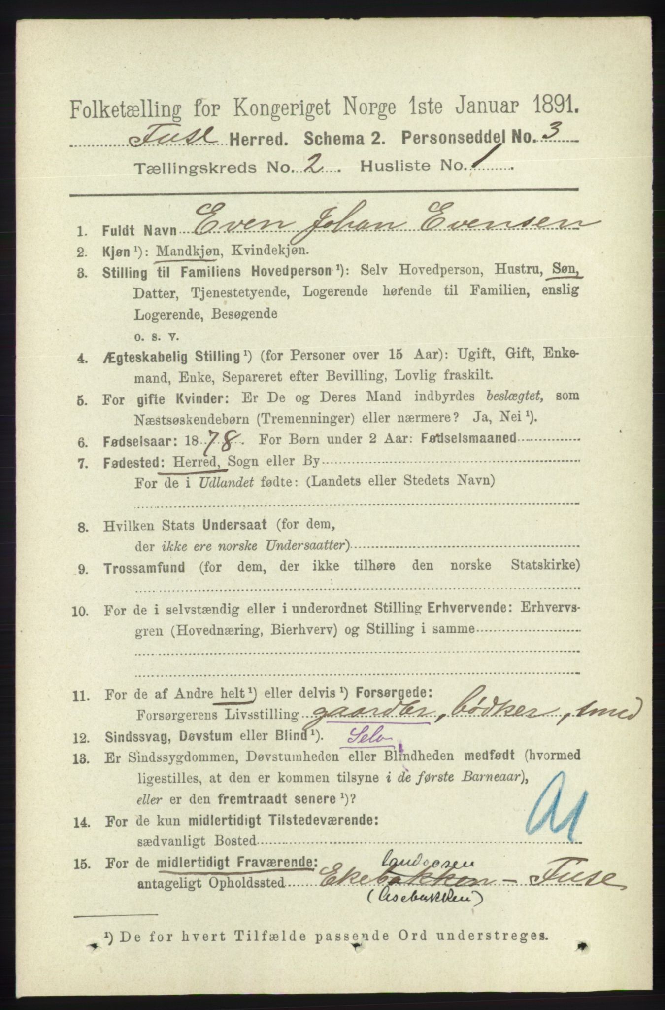 RA, 1891 census for 1241 Fusa, 1891, p. 305