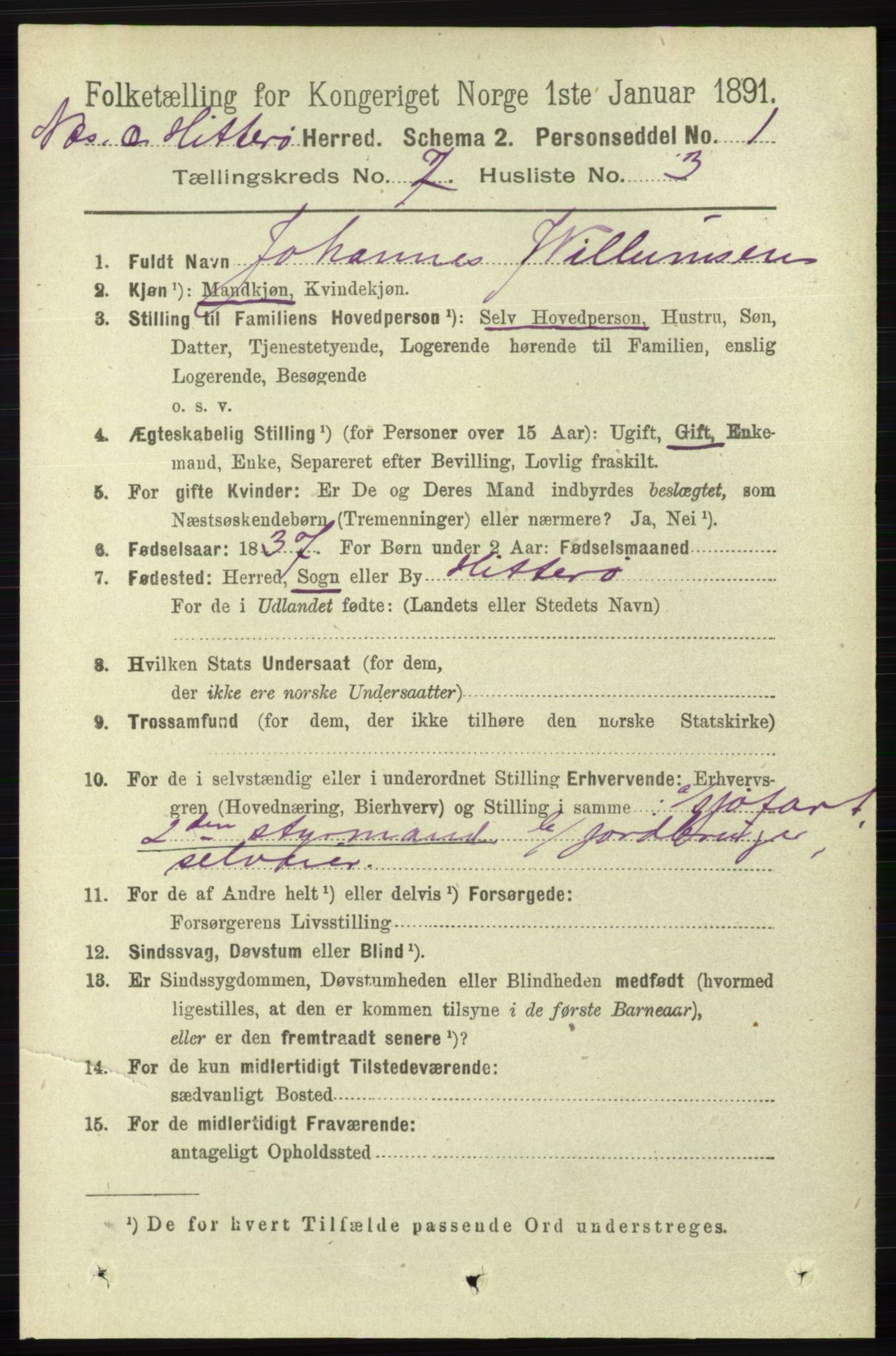 RA, 1891 census for 1043 Hidra og Nes, 1891, p. 2810