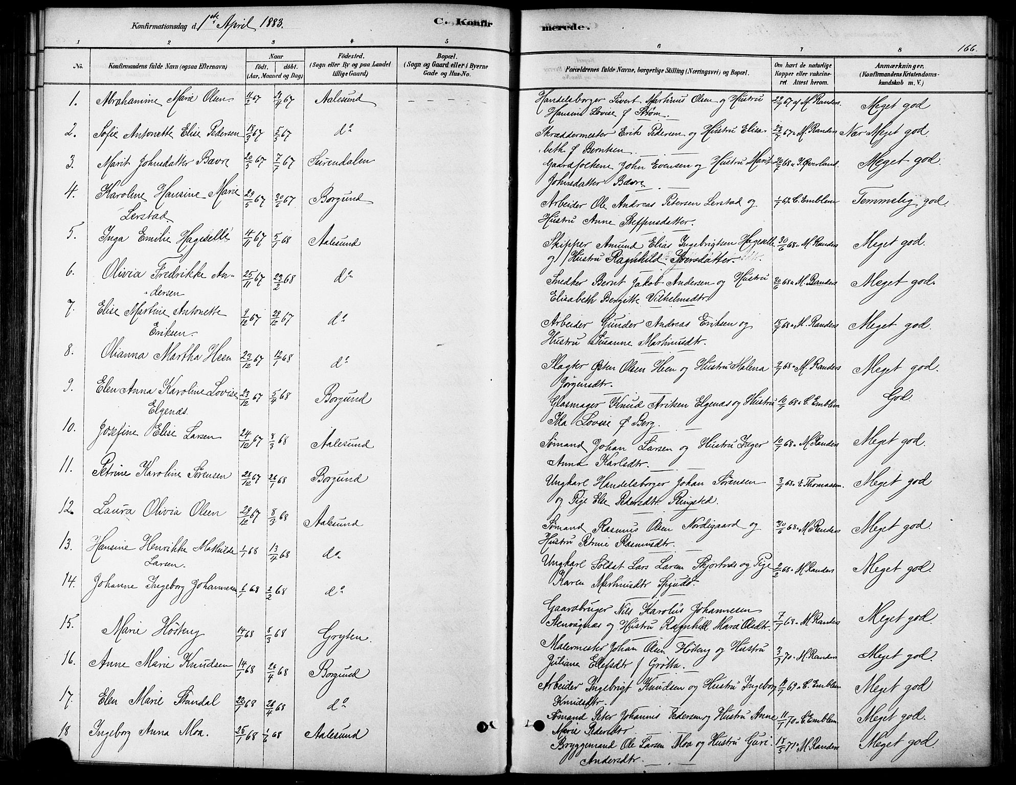 Ministerialprotokoller, klokkerbøker og fødselsregistre - Møre og Romsdal, AV/SAT-A-1454/529/L0454: Parish register (official) no. 529A04, 1878-1885, p. 166