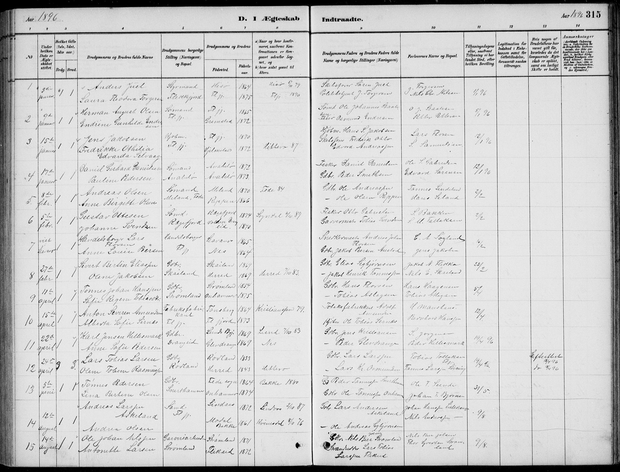Flekkefjord sokneprestkontor, SAK/1111-0012/F/Fb/Fbc/L0007: Parish register (copy) no. B 7, 1880-1902, p. 315