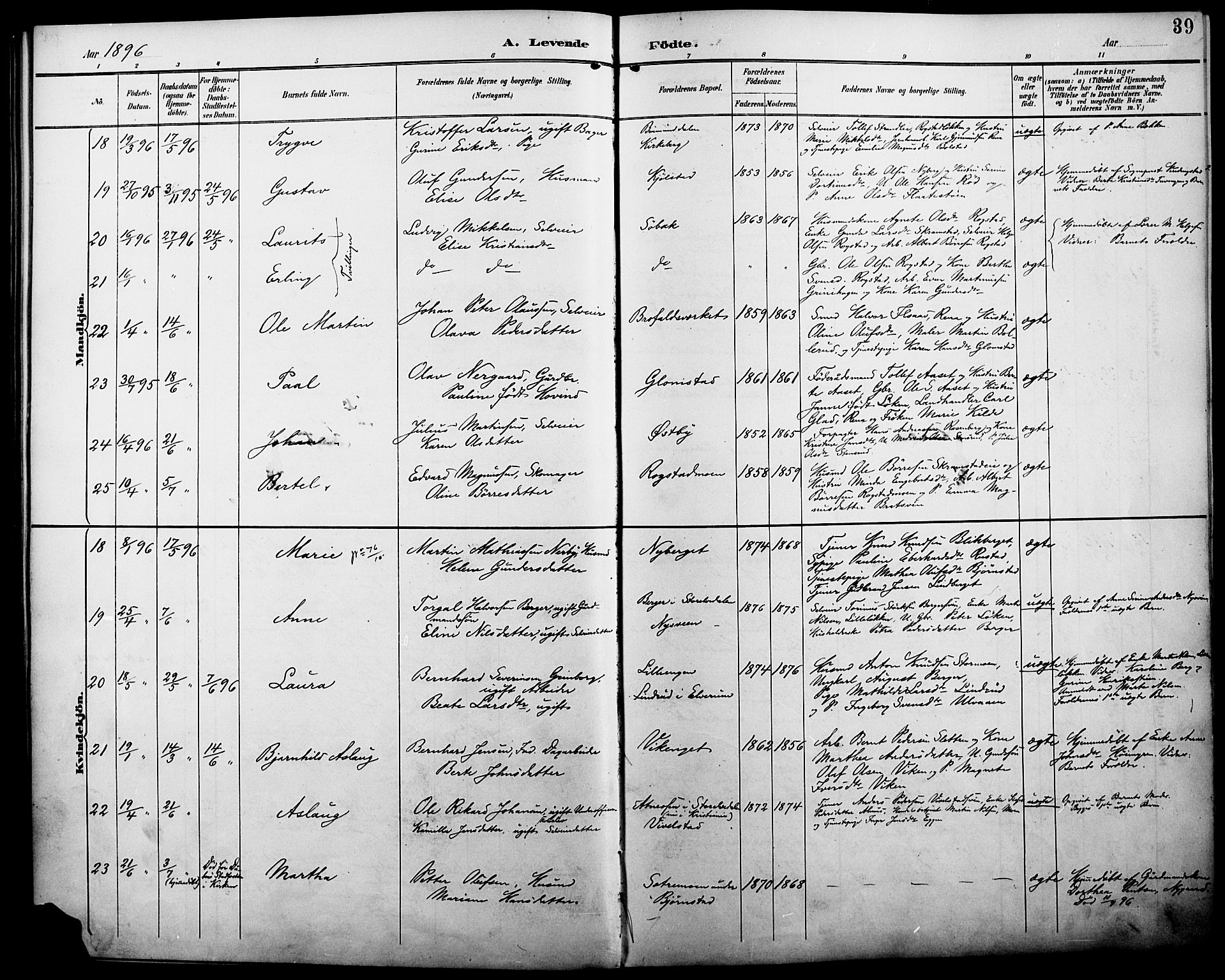 Åmot prestekontor, Hedmark, AV/SAH-PREST-056/H/Ha/Haa/L0011: Parish register (official) no. 11, 1890-1897, p. 39