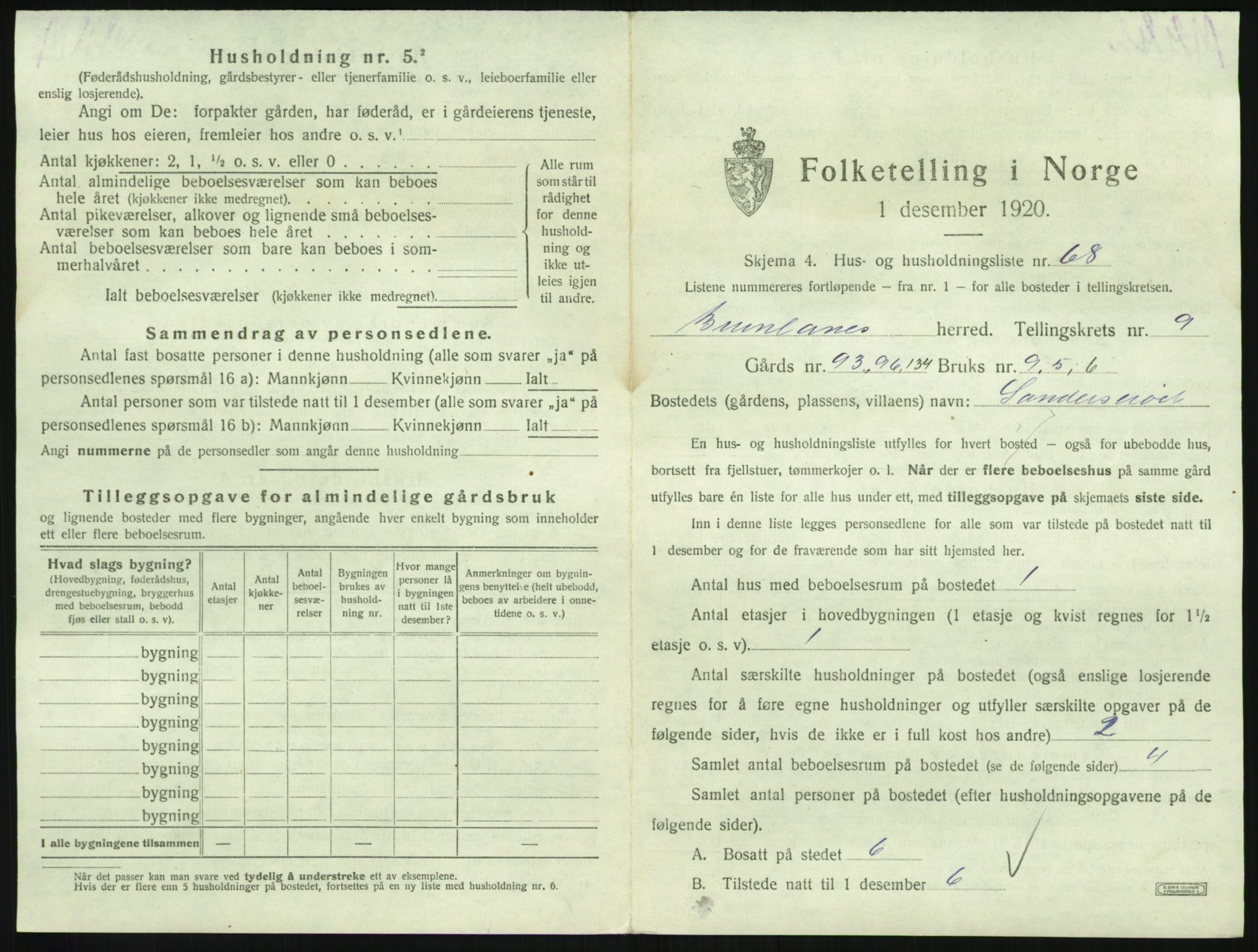 SAKO, 1920 census for Brunlanes, 1920, p. 1215
