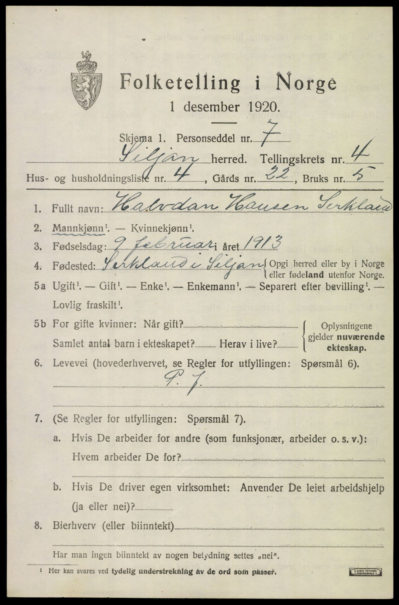 SAKO, 1920 census for Siljan, 1920, p. 2015