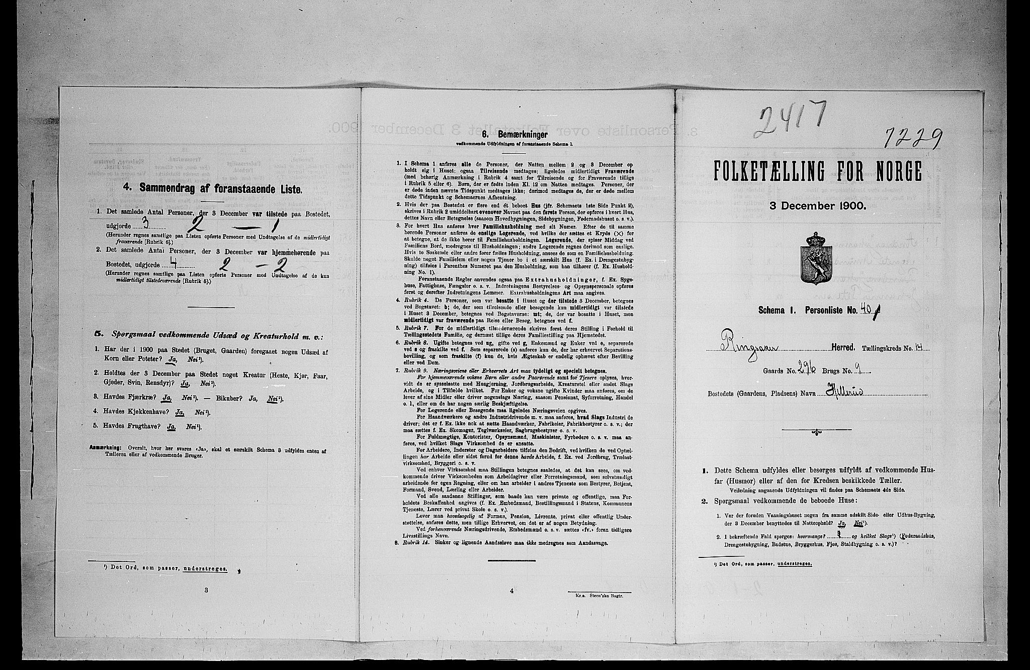 SAH, 1900 census for Ringsaker, 1900, p. 242