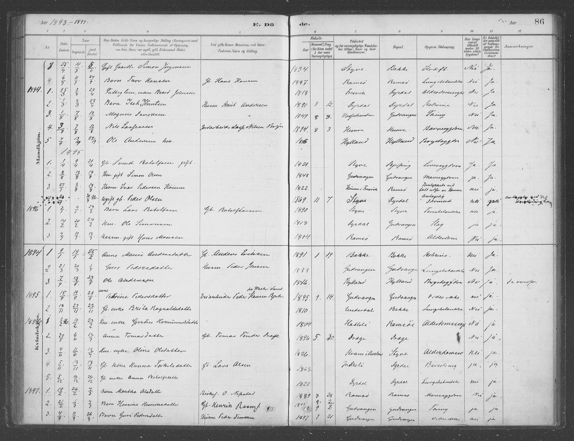 Aurland sokneprestembete, AV/SAB-A-99937/H/Ha/Had/L0001: Parish register (official) no. D  1, 1880-1903, p. 86