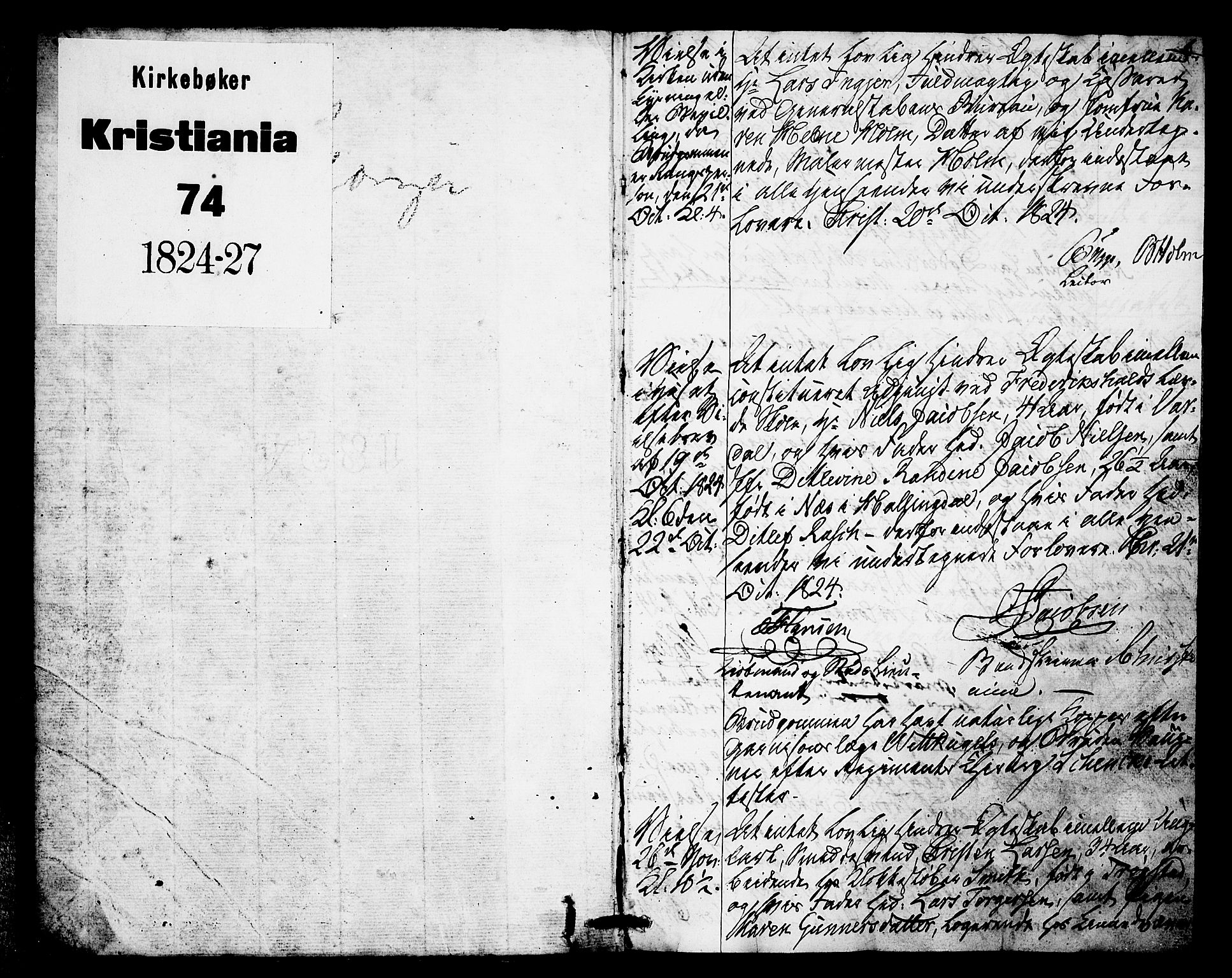 Oslo domkirke Kirkebøker, AV/SAO-A-10752/L/La/L0014: Best man's statements no. 14, 1824-1827, p. 0-1