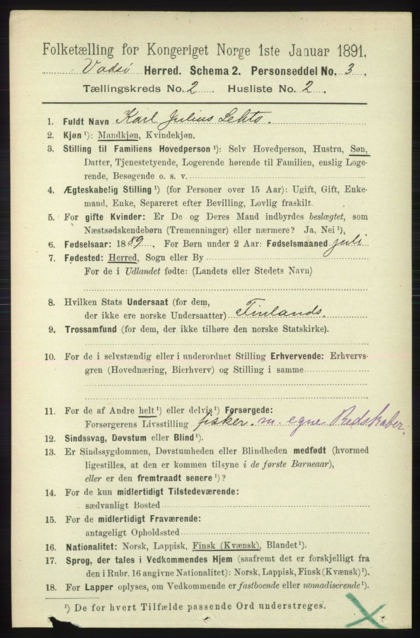 RA, 1891 census for 2029 Vadsø, 1891, p. 458