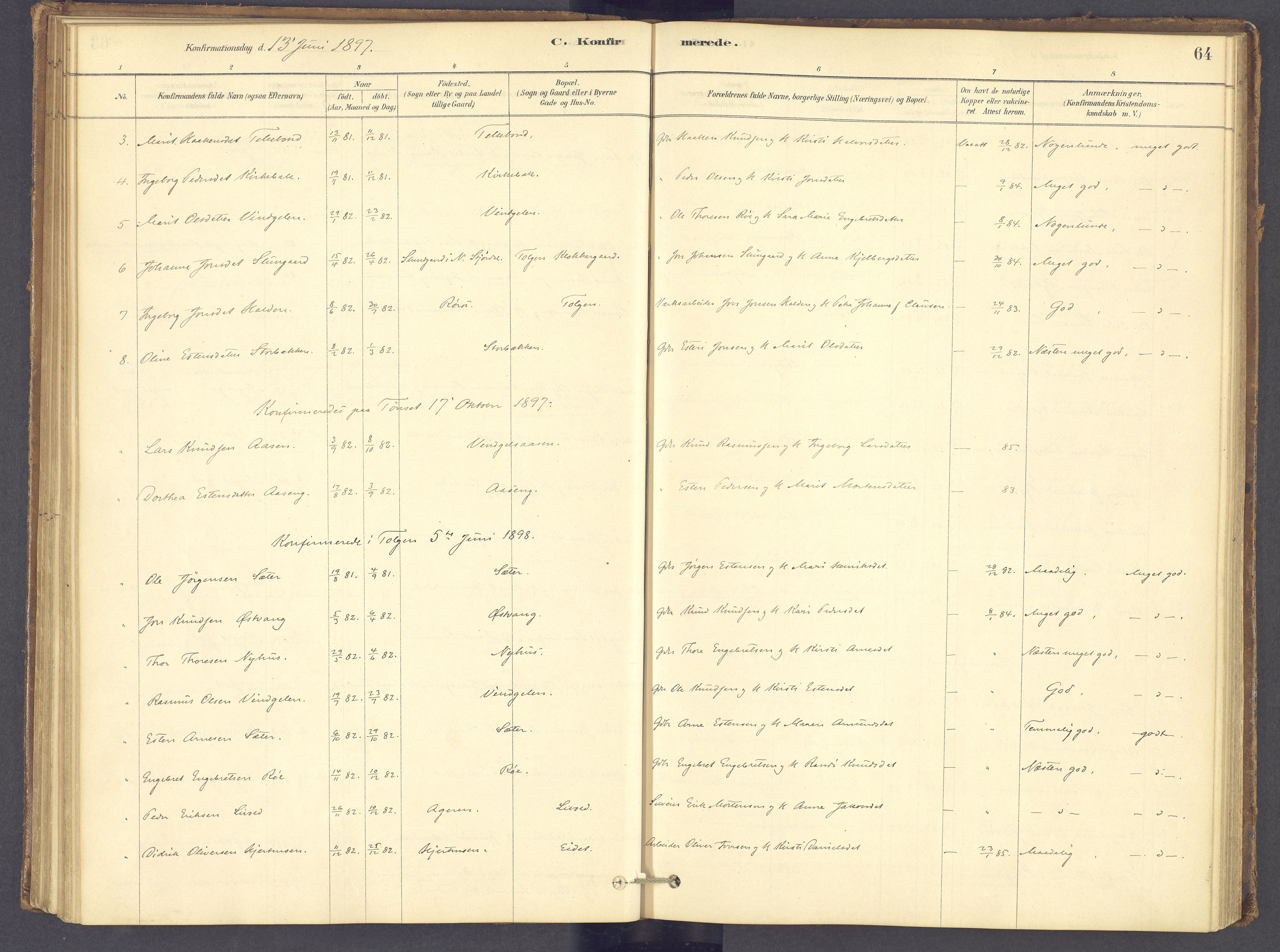 Tolga prestekontor, SAH/PREST-062/K/L0012: Parish register (official) no. 12, 1877-1925, p. 64