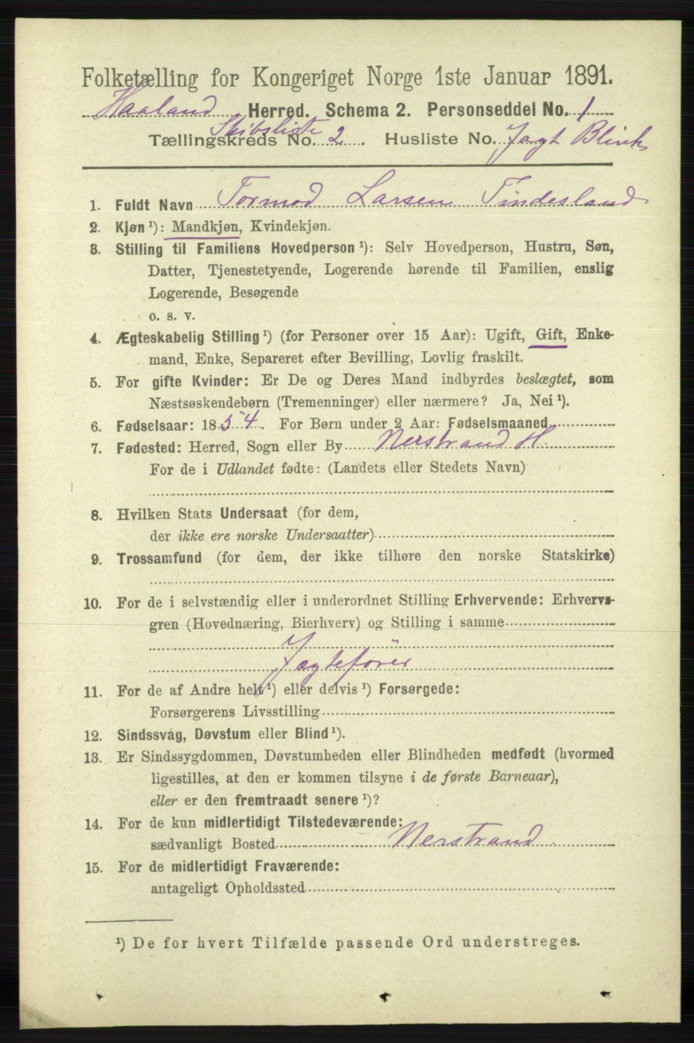 RA, 1891 census for 1124 Haaland, 1891, p. 4089