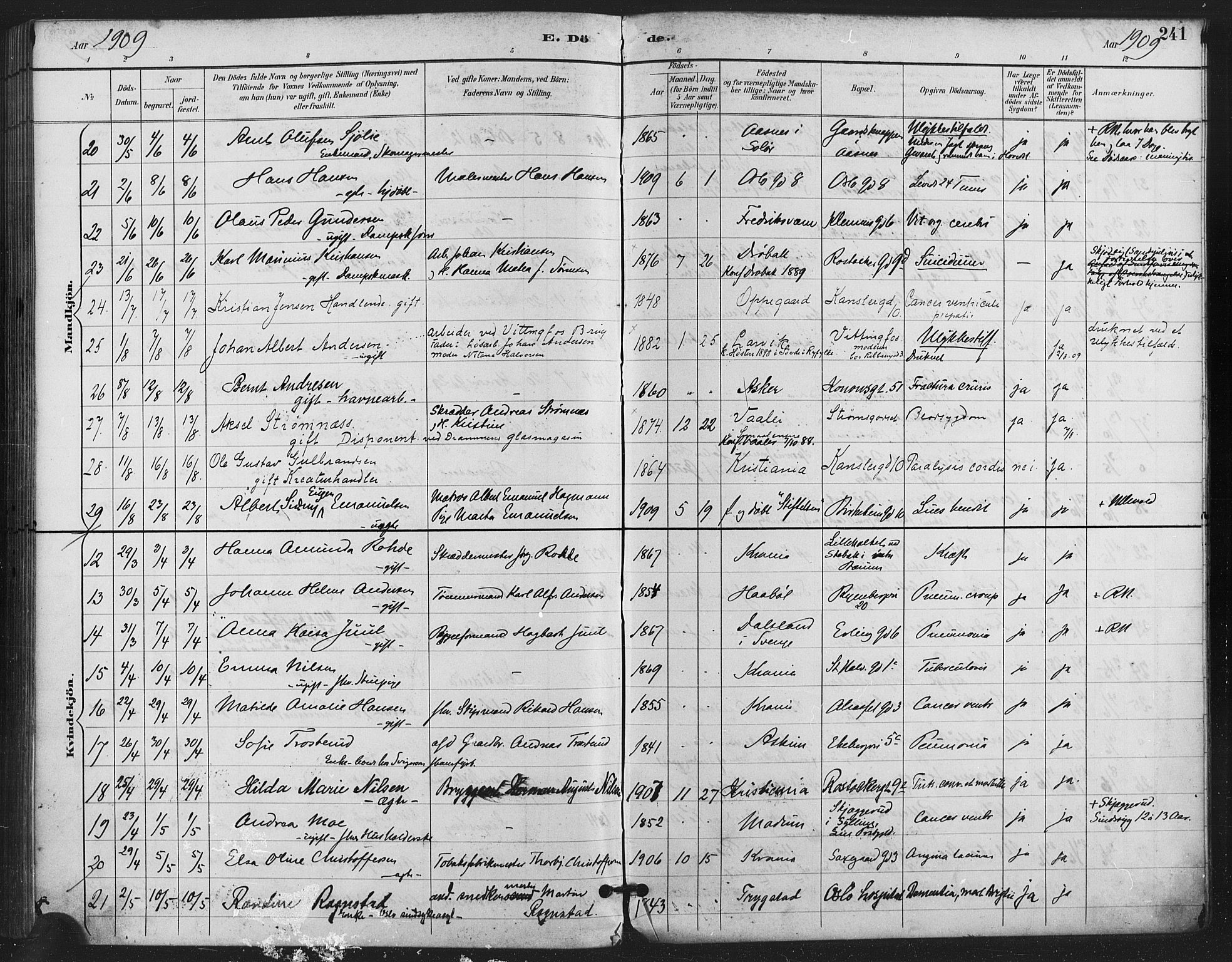 Gamlebyen prestekontor Kirkebøker, AV/SAO-A-10884/F/Fa/L0009: Parish register (official) no. 9, 1888-1909, p. 241