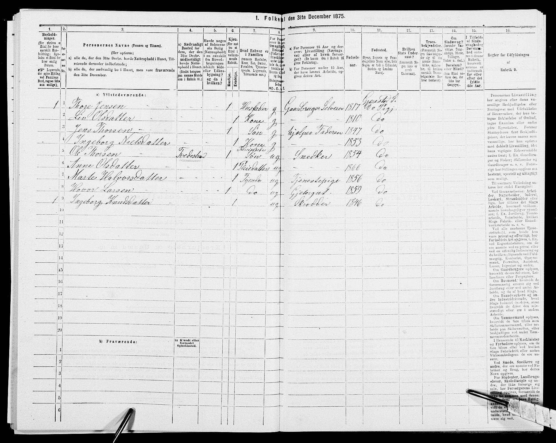 SAK, 1875 census for 0911P Gjerstad, 1875, p. 698