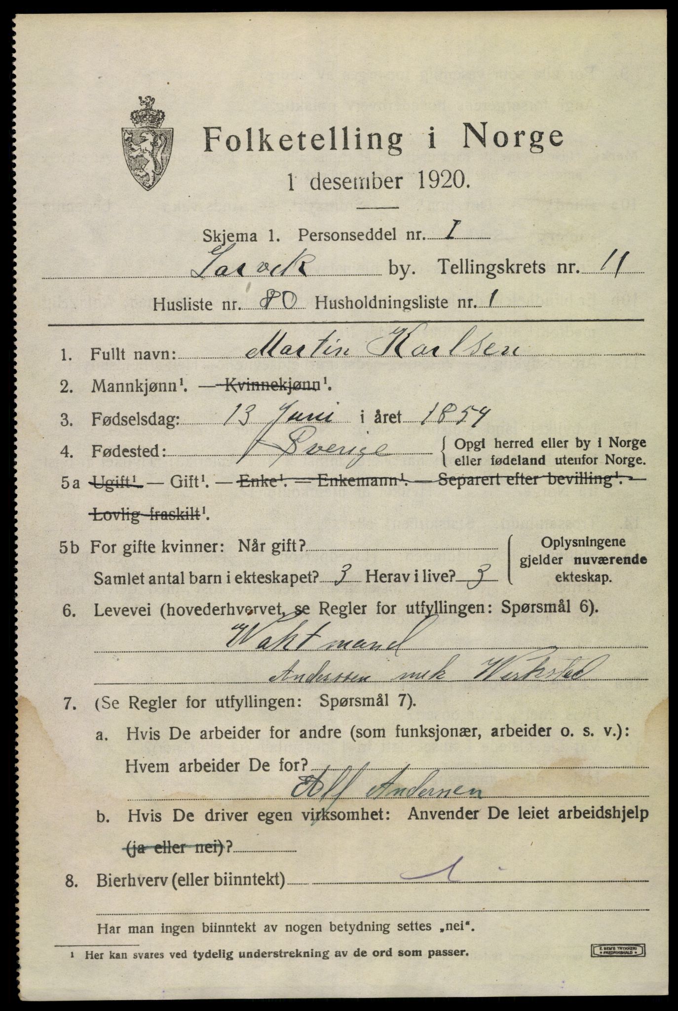SAKO, 1920 census for Larvik, 1920, p. 29918