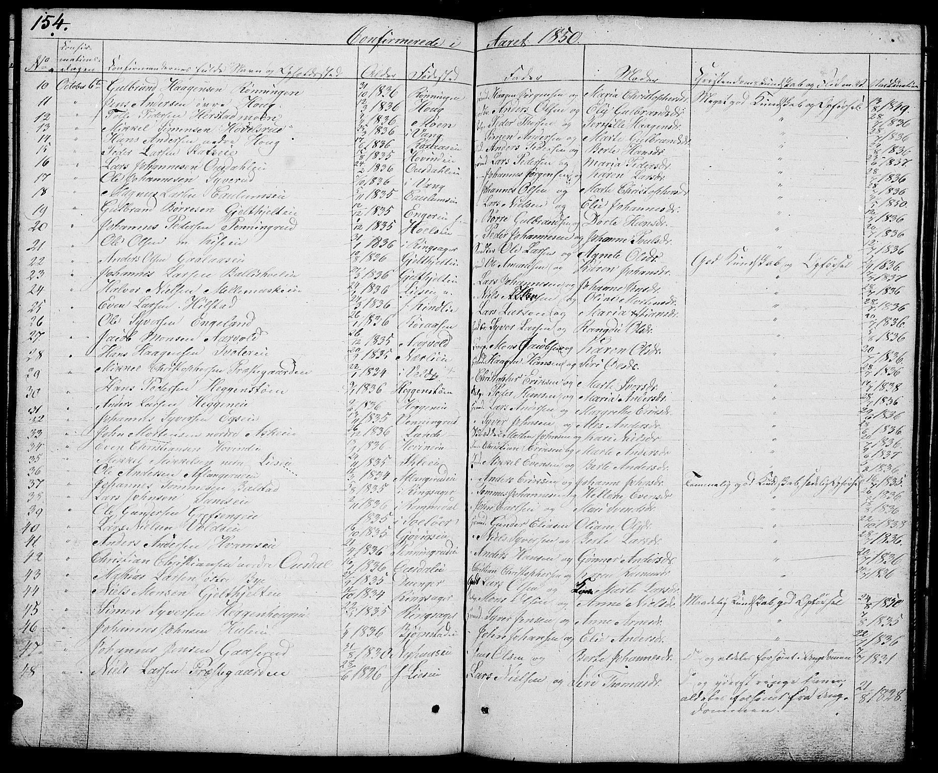 Nes prestekontor, Hedmark, AV/SAH-PREST-020/L/La/L0004: Parish register (copy) no. 4, 1832-1861, p. 154