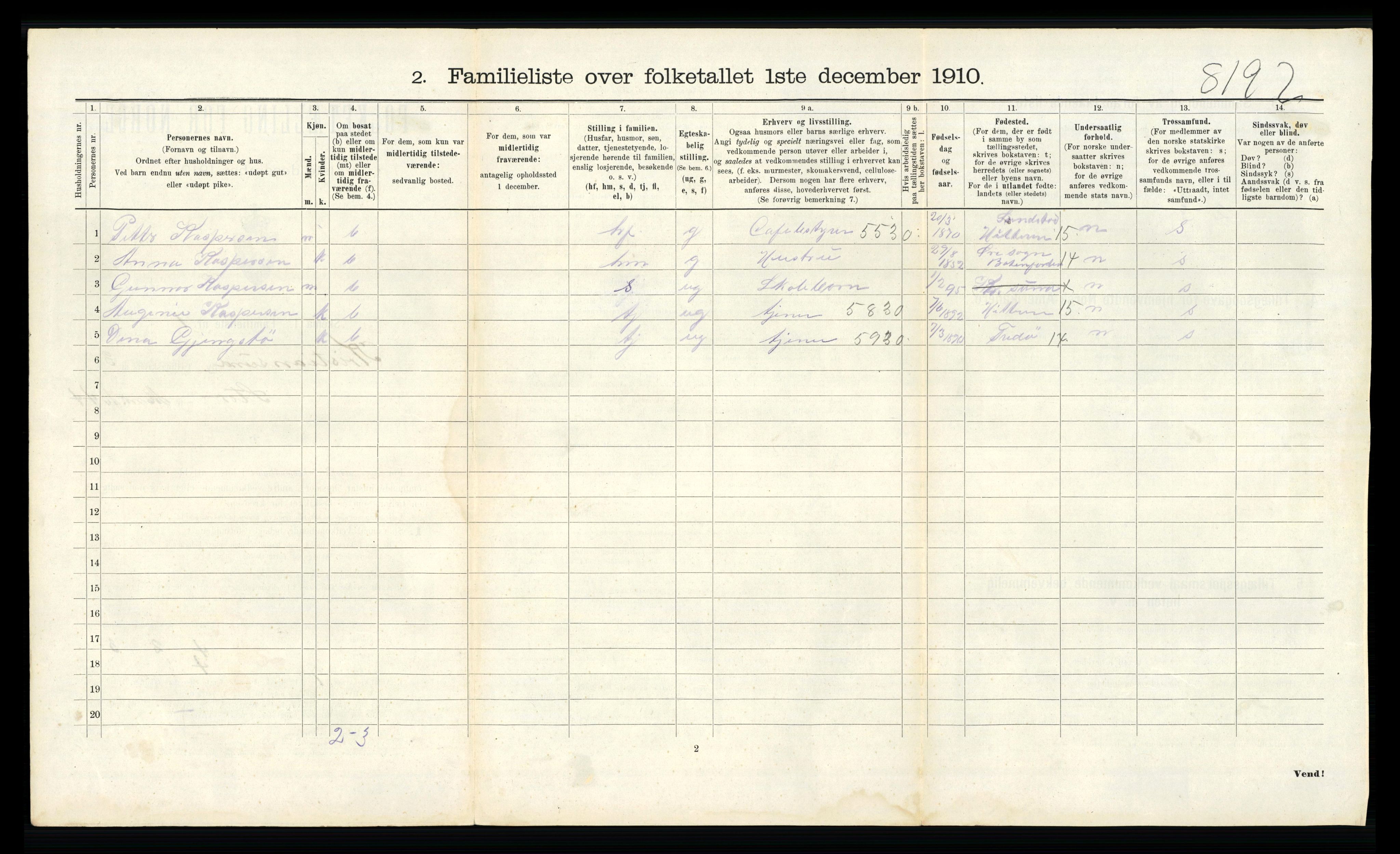 RA, 1910 census for Kristiansund, 1910, p. 744