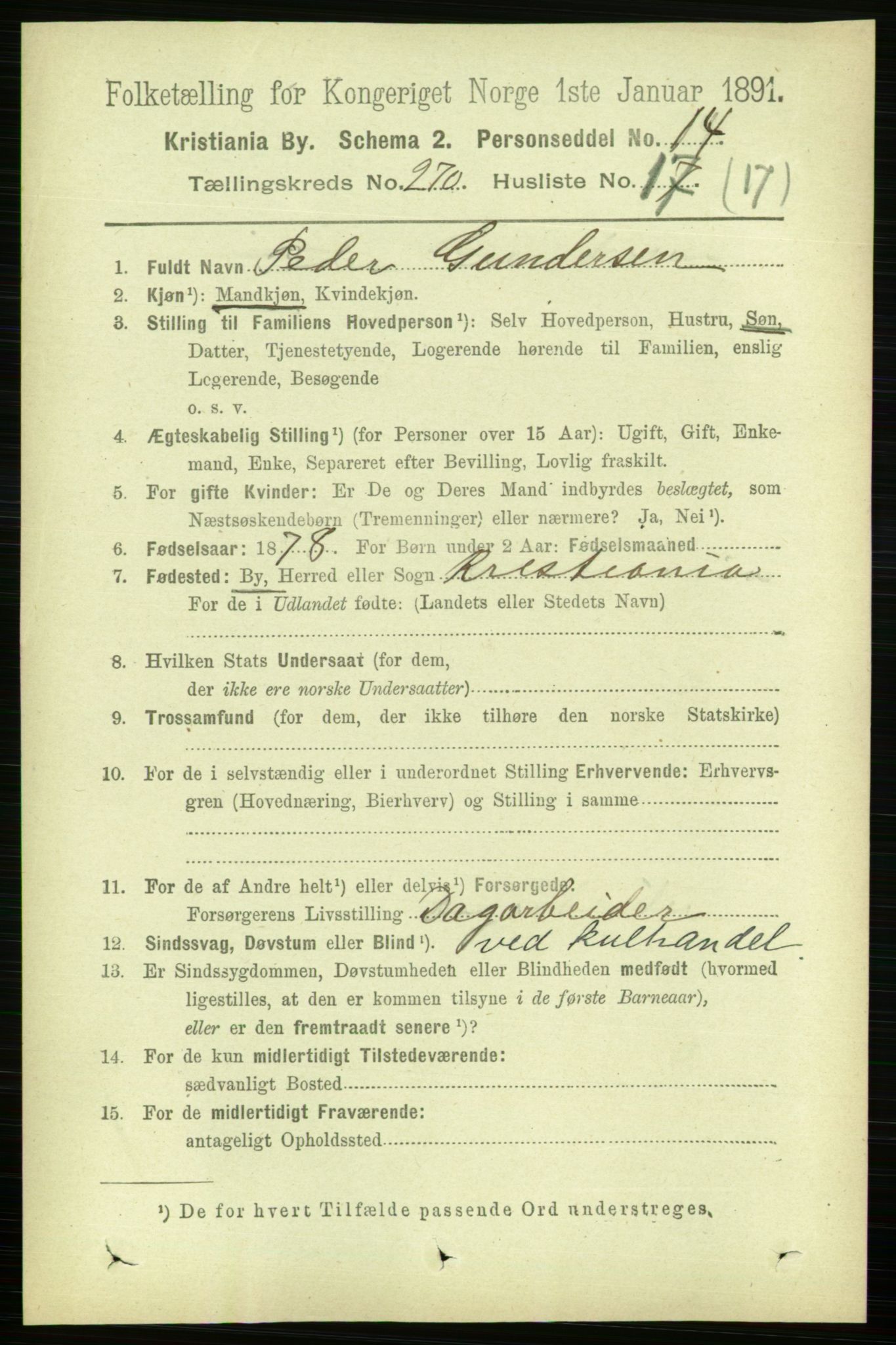 RA, 1891 census for 0301 Kristiania, 1891, p. 164389
