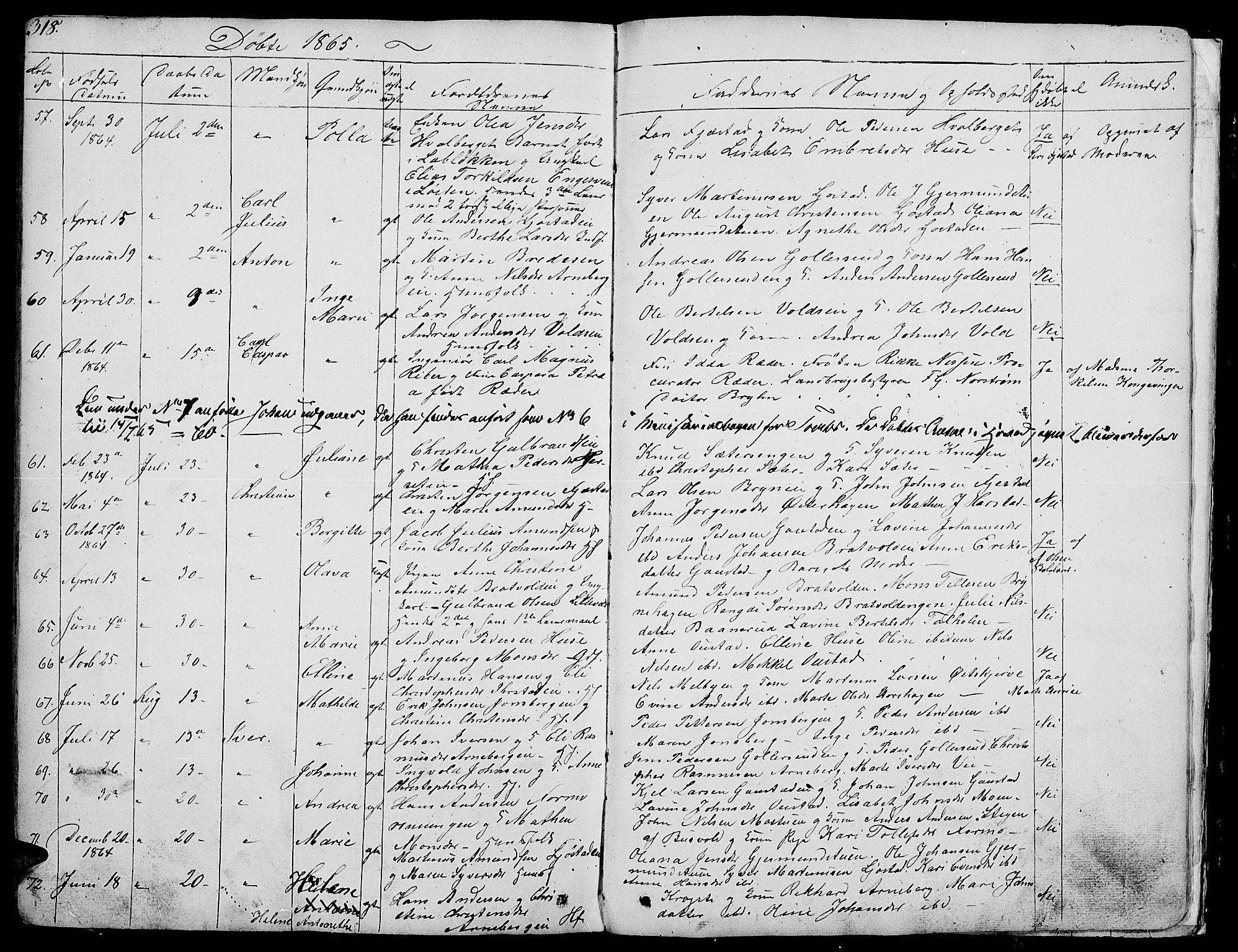 Romedal prestekontor, SAH/PREST-004/L/L0009: Parish register (copy) no. 9, 1846-1866, p. 318