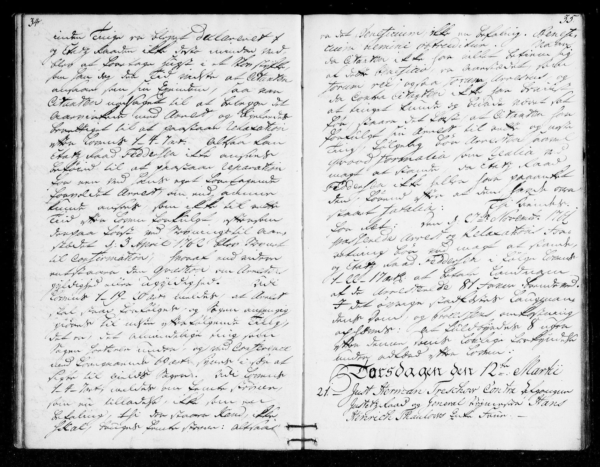 Overhoffretten 1667-1797, AV/RA-EA-2884/Ab/L0098: Domsprotokoll, 1767, p. 34-35