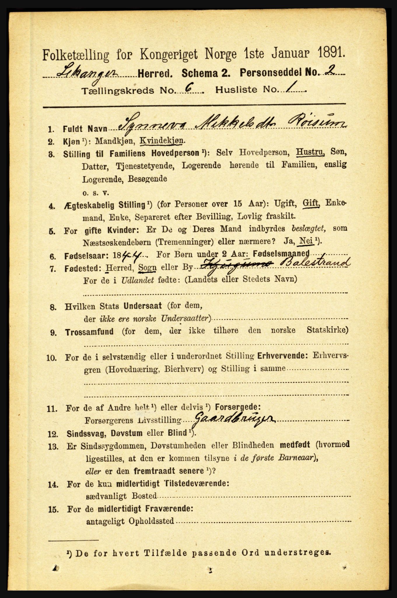 RA, 1891 census for 1419 Leikanger, 1891, p. 1119