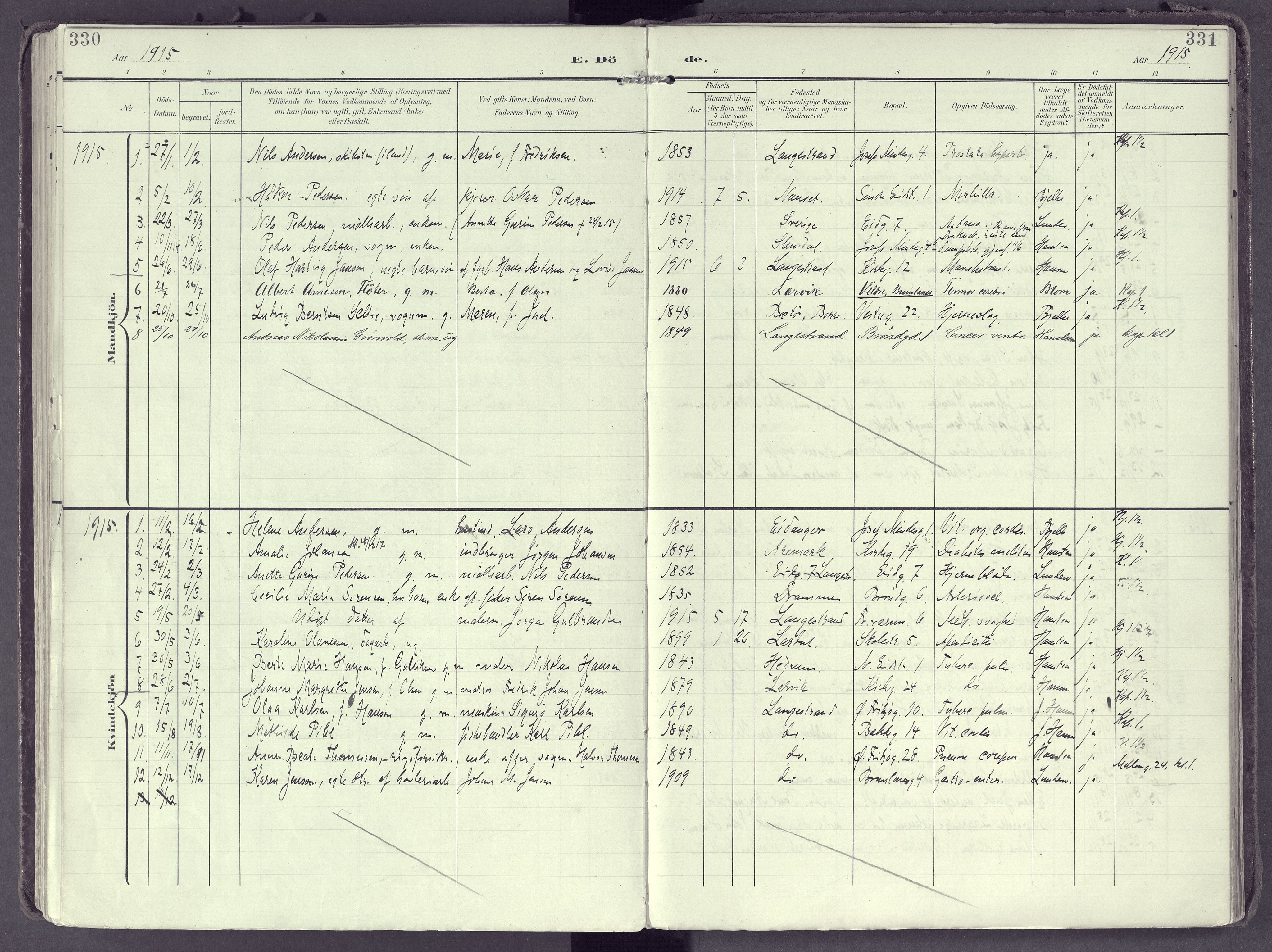 Larvik kirkebøker, SAKO/A-352/F/Fb/L0005: Parish register (official) no. II 5, 1903-1925, p. 330-331
