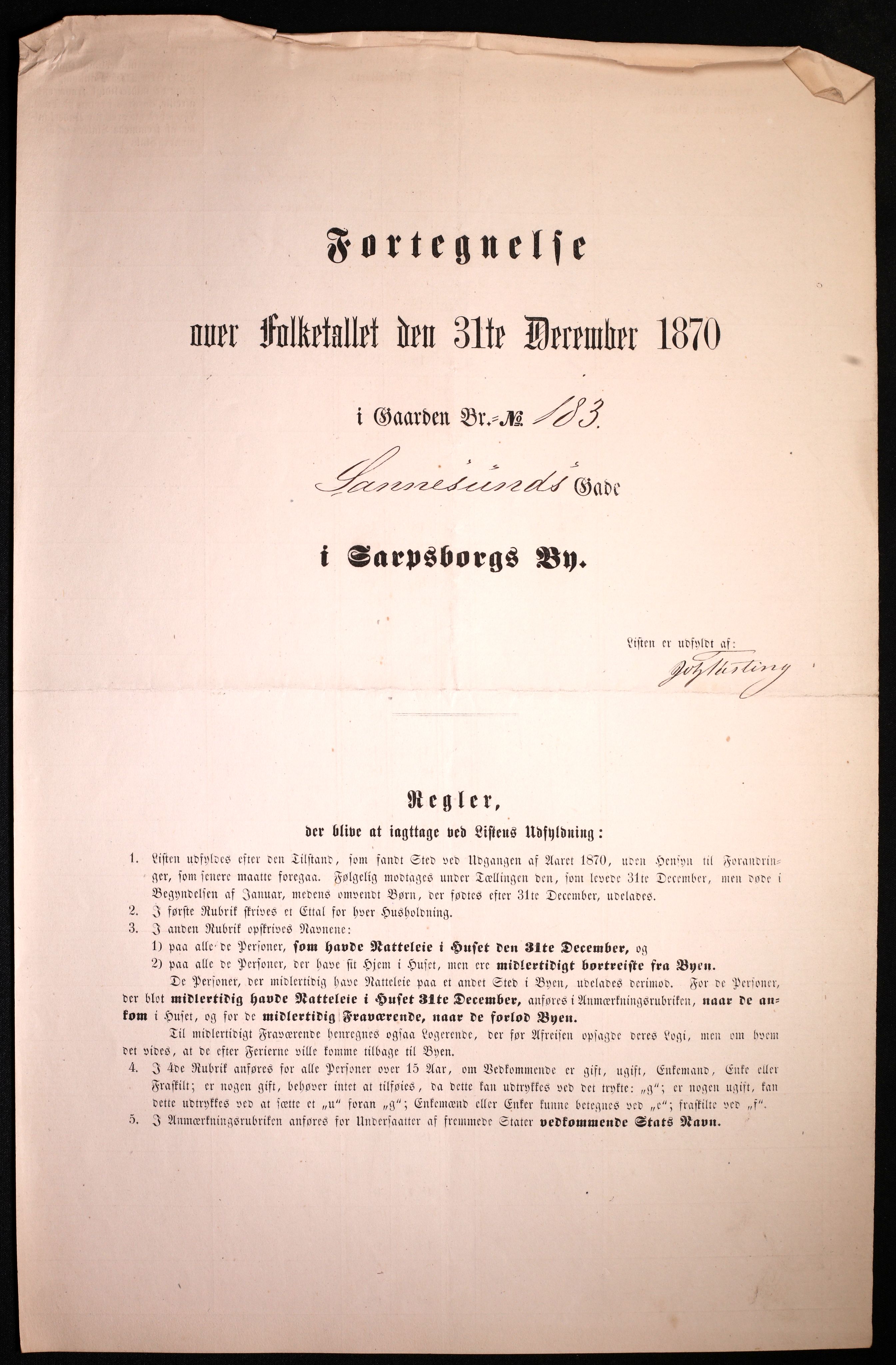 RA, 1870 census for 0102 Sarpsborg, 1870, p. 529