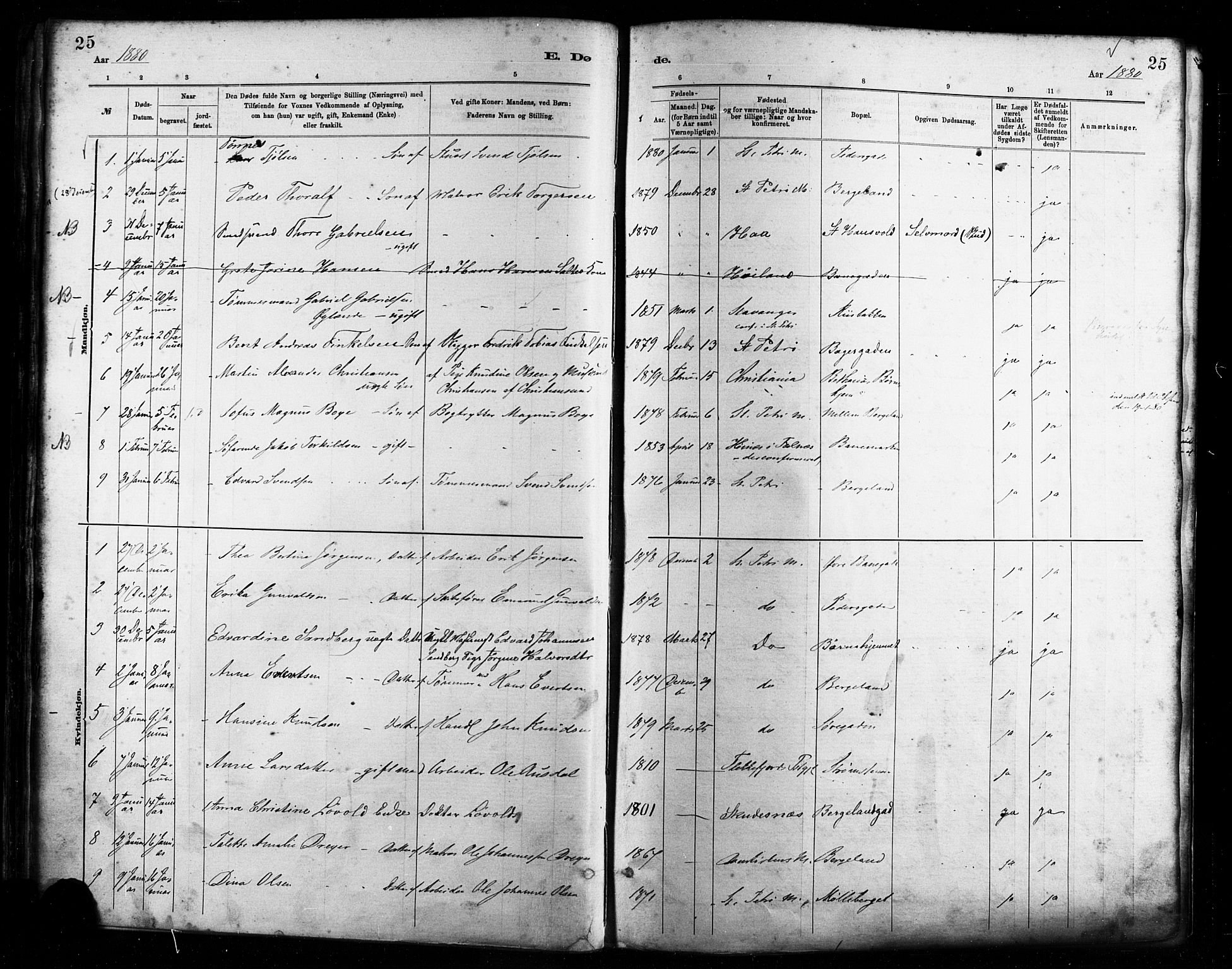 St. Petri sokneprestkontor, AV/SAST-A-101813/001/30/30BA/L0017: Parish register (official) no. A 17, 1879-1895, p. 25