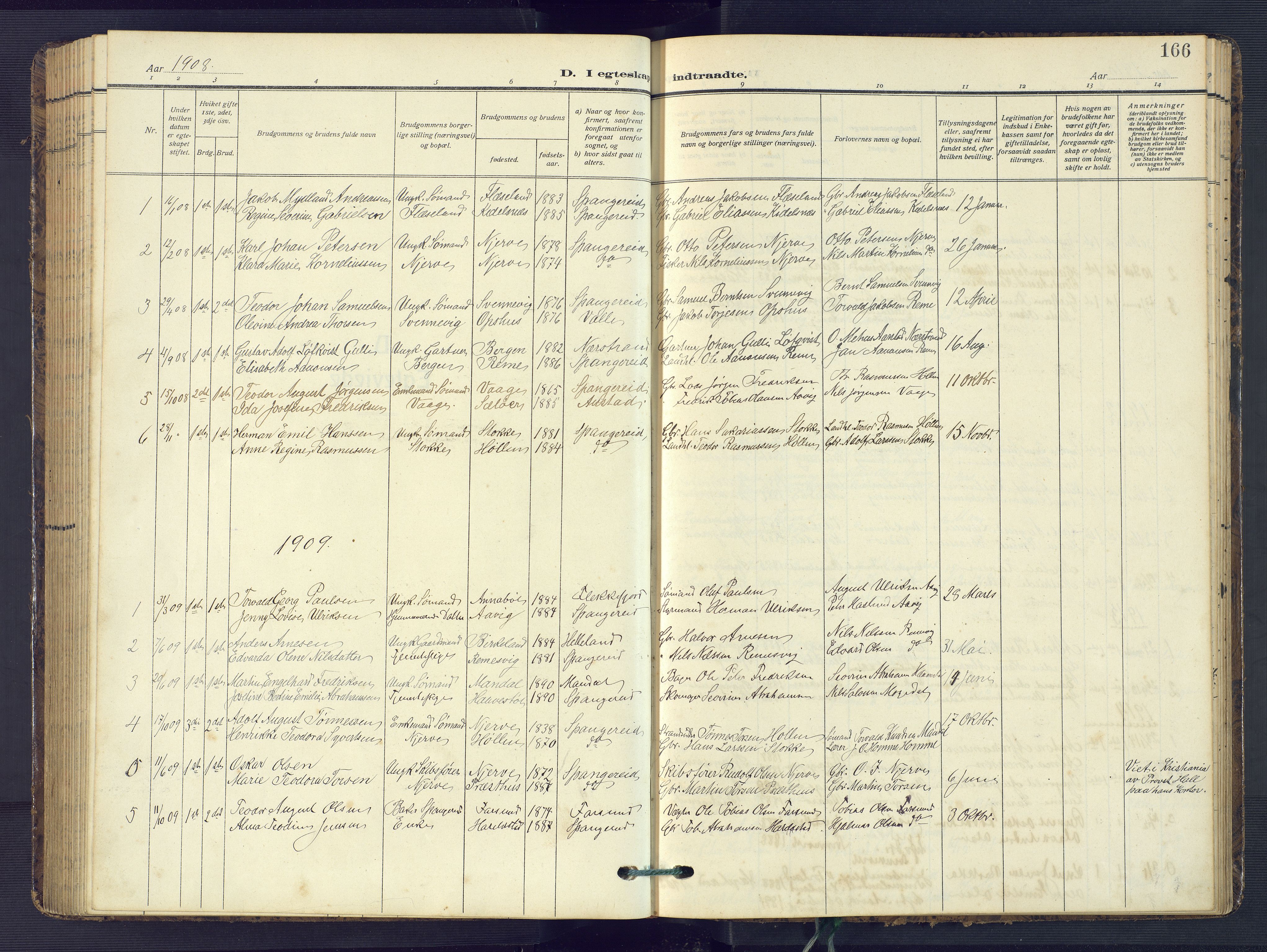Sør-Audnedal sokneprestkontor, AV/SAK-1111-0039/F/Fb/Fba/L0005: Parish register (copy) no. B 5, 1908-1963, p. 166