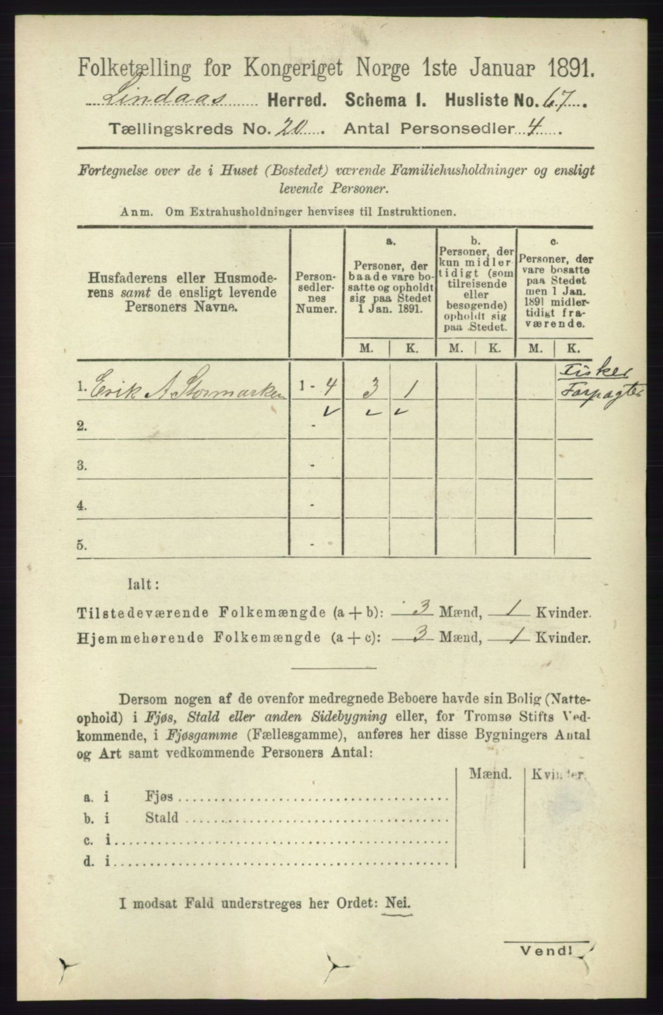 RA, 1891 census for 1263 Lindås, 1891, p. 7341