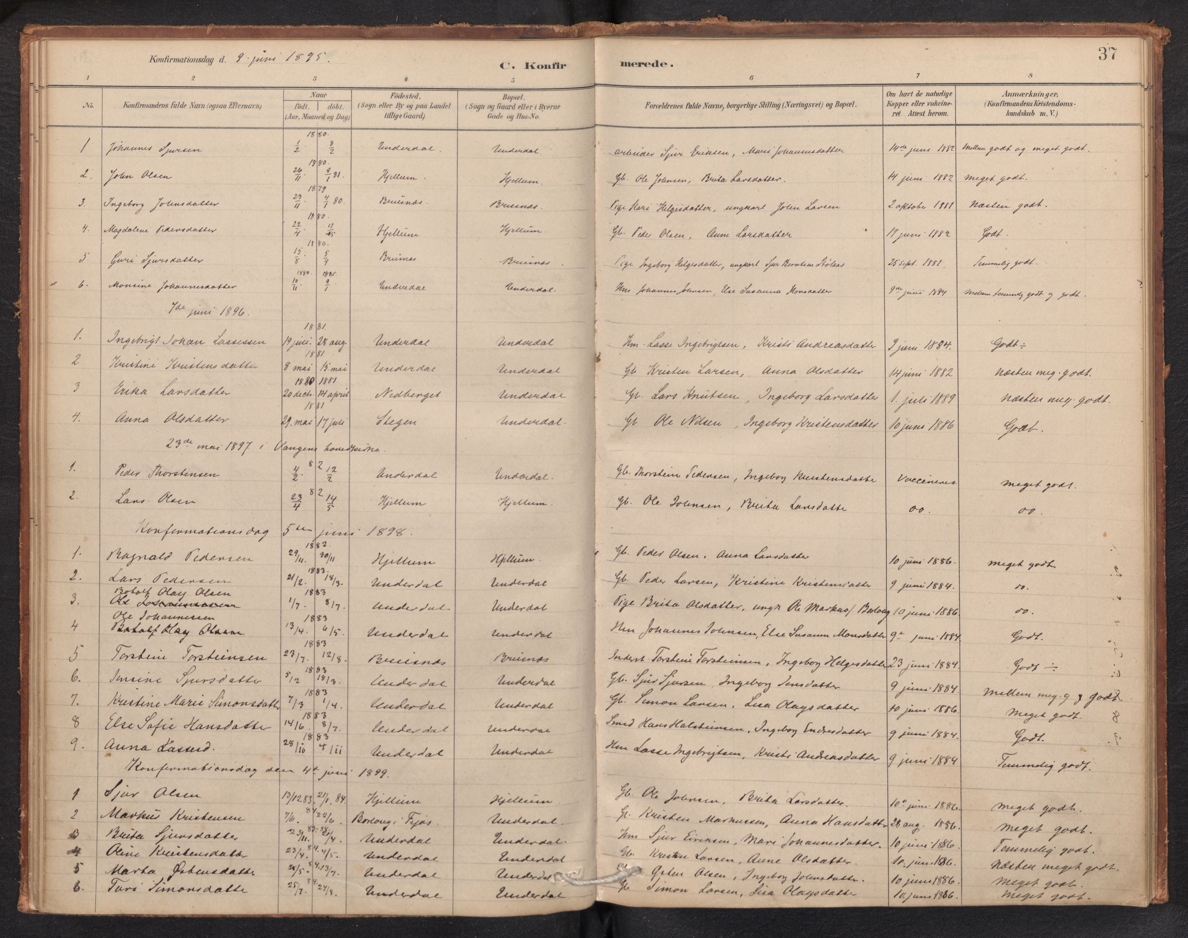 Aurland sokneprestembete, SAB/A-99937/H/Ha/Hae/L0001: Parish register (official) no. E 1, 1880-1907, p. 36b-37a