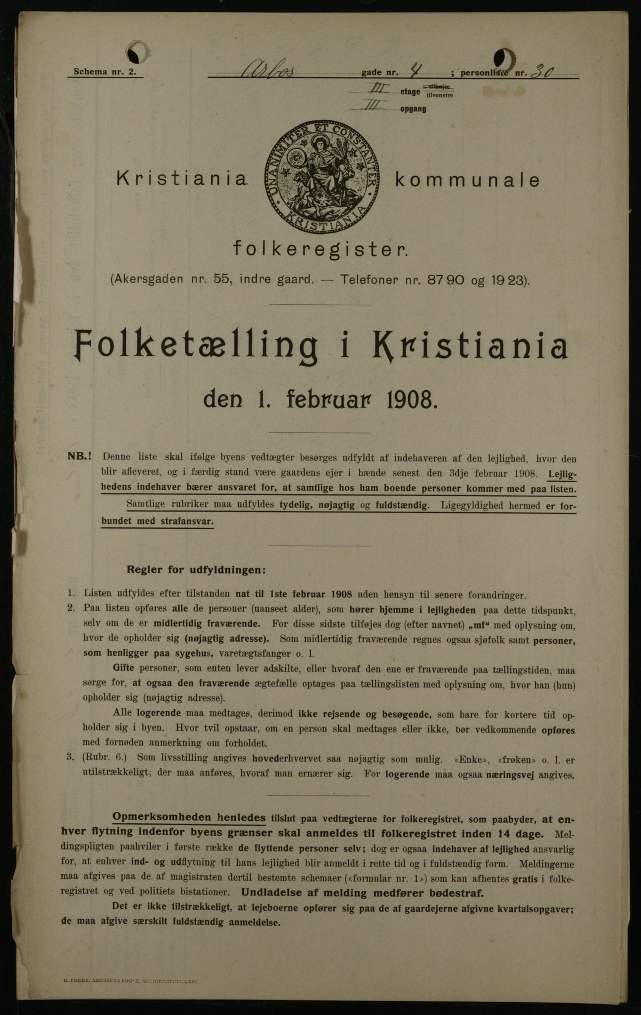 OBA, Municipal Census 1908 for Kristiania, 1908, p. 2097