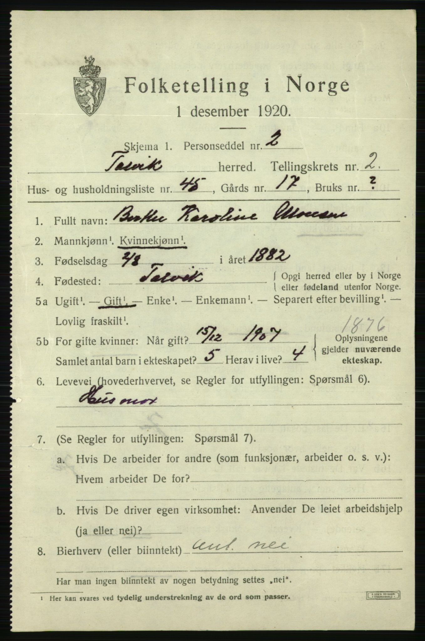 SATØ, 1920 census for Talvik, 1920, p. 2174