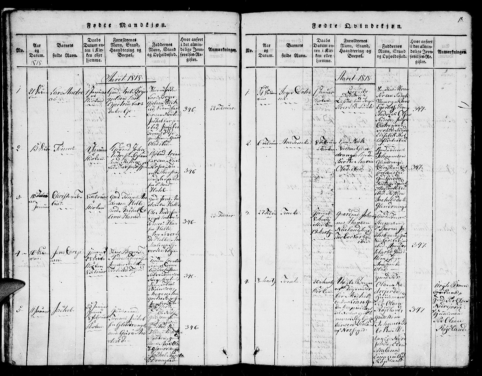 Flekkefjord sokneprestkontor, SAK/1111-0012/F/Fb/Fbc/L0003: Parish register (copy) no. B 3, 1815-1826, p. 18
