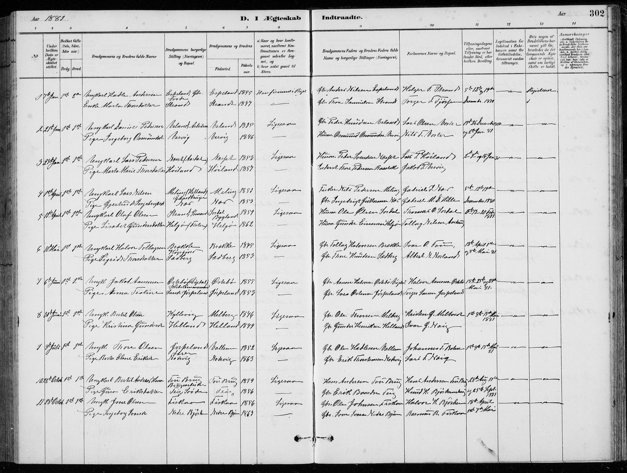 Strand sokneprestkontor, SAST/A-101828/H/Ha/Hab/L0004: Parish register (copy) no. B 4, 1878-1903, p. 302