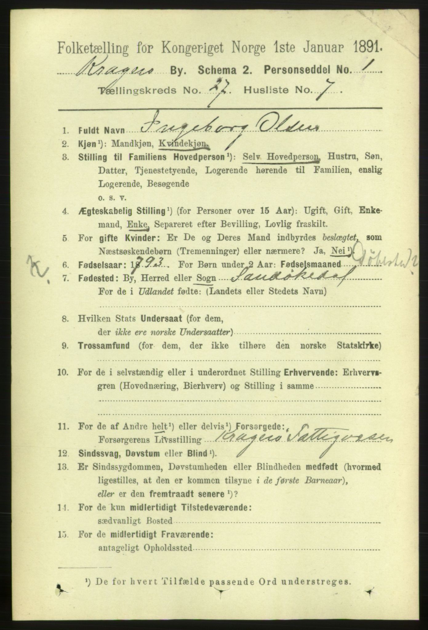 RA, 1891 census for 0801 Kragerø, 1891, p. 5328