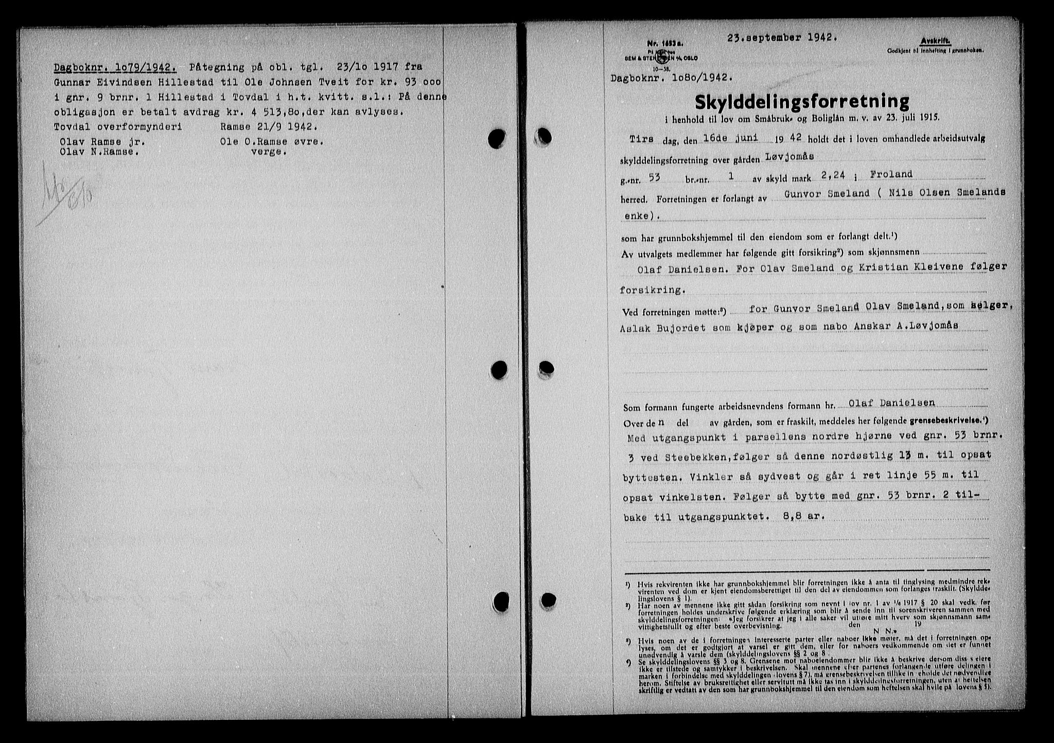 Nedenes sorenskriveri, SAK/1221-0006/G/Gb/Gba/L0049: Mortgage book no. A-III, 1941-1942, Diary no: : 1080/1942