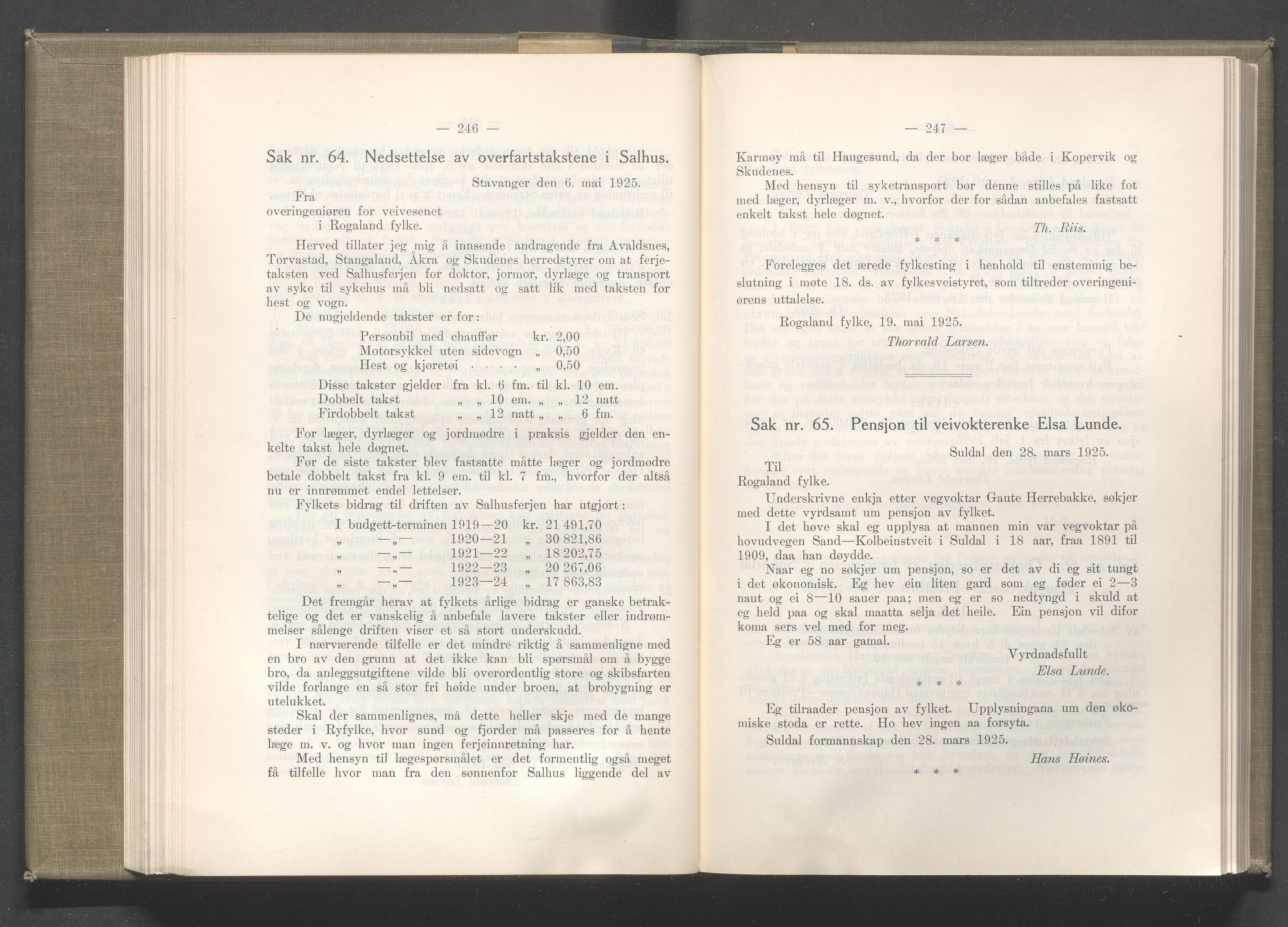 Rogaland fylkeskommune - Fylkesrådmannen , IKAR/A-900/A/Aa/Aaa/L0044: Møtebok , 1925, p. 246-247