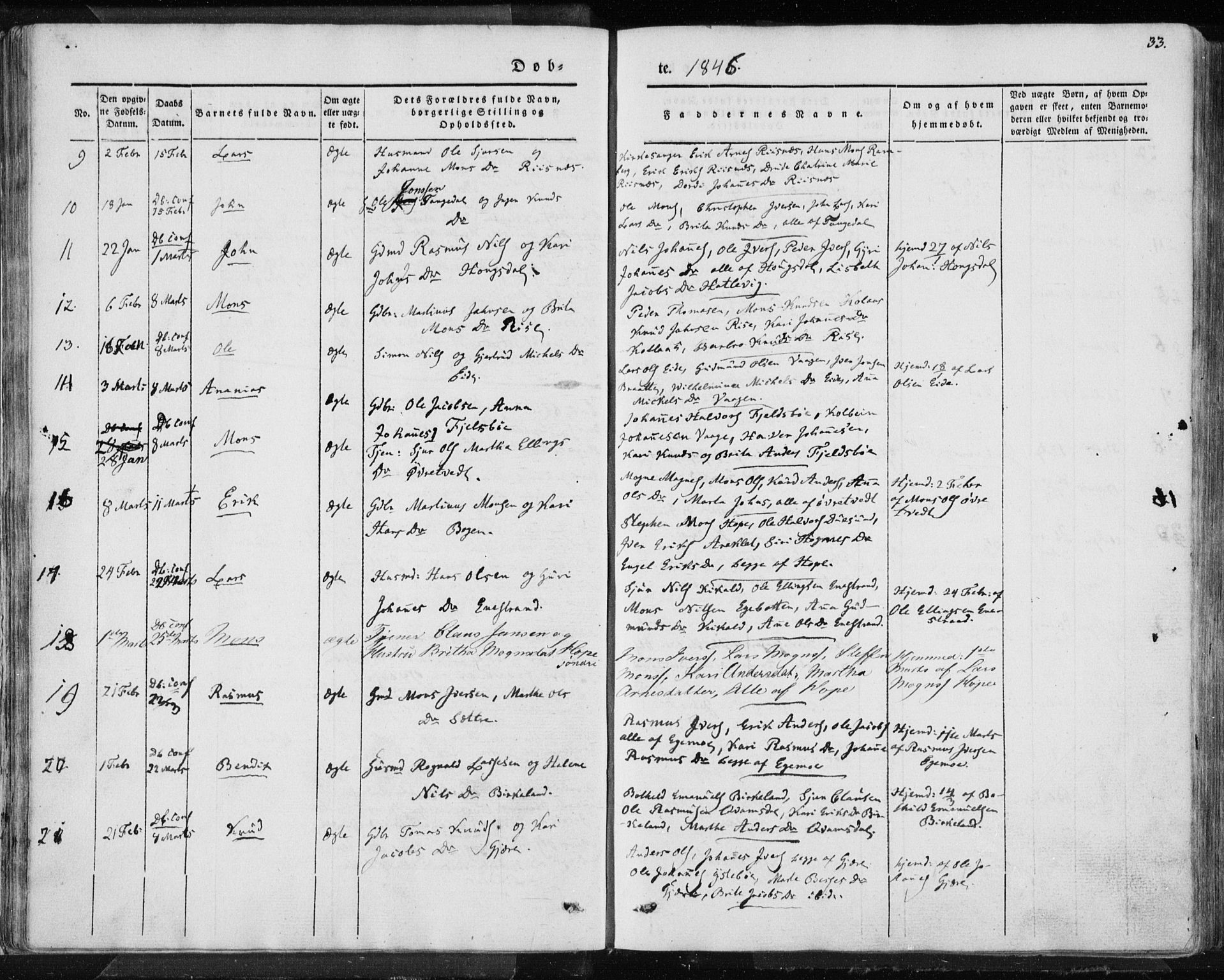 Lindås Sokneprestembete, SAB/A-76701/H/Haa: Parish register (official) no. A 10, 1842-1862, p. 33